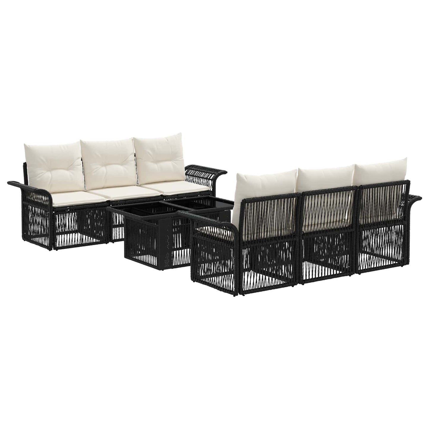 Gartensofa-set 7 stk. Schwarz und Cremeweiß Poly-Rattan