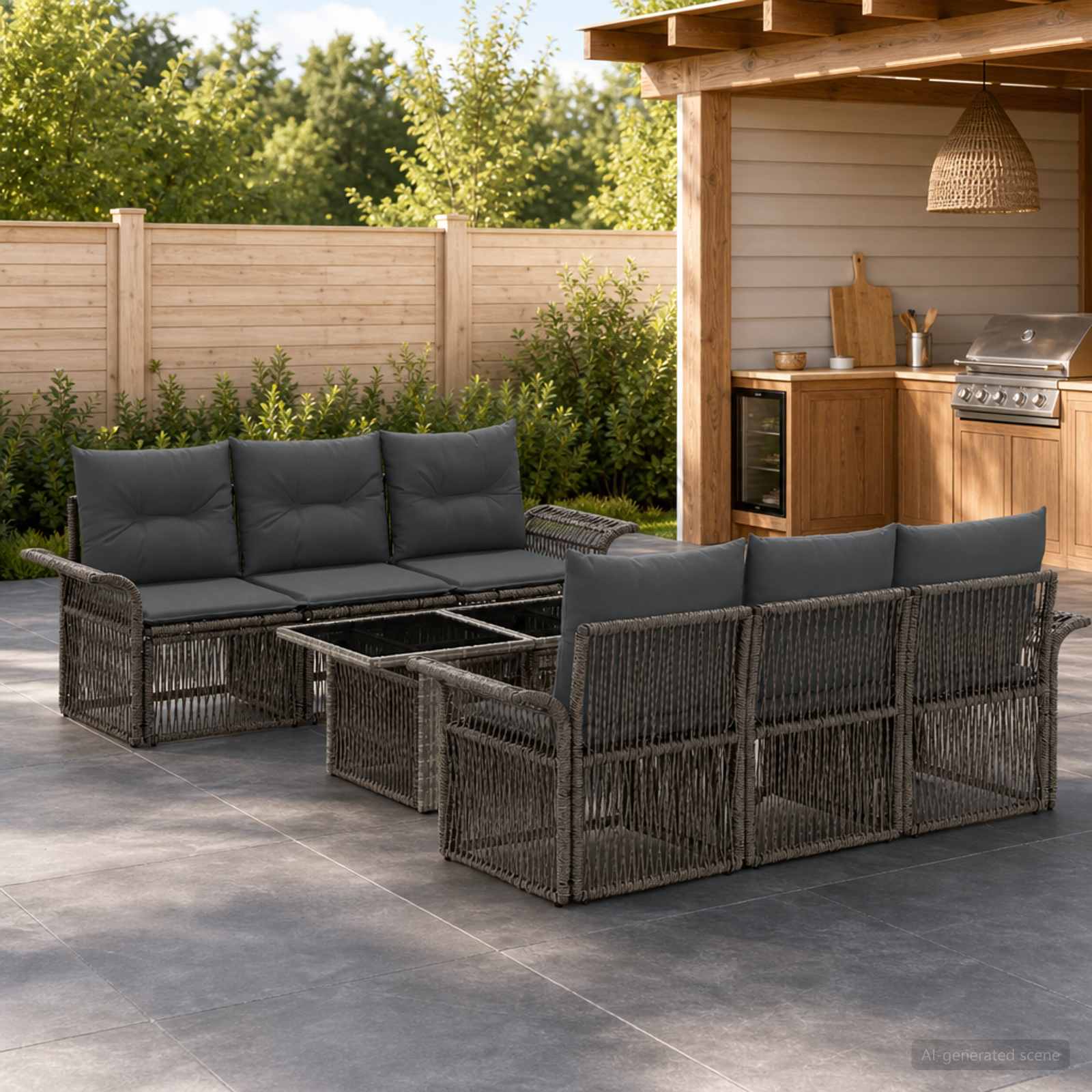 Gartensofa-set 7 stk. Grau und Dunkelgrau Poly-Rattan