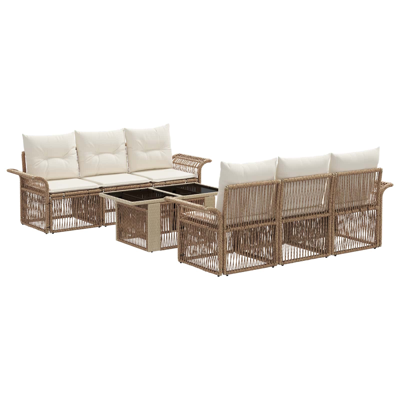 Gartensofa-set 7 stk. Beige und Cremeweiß Poly-Rattan