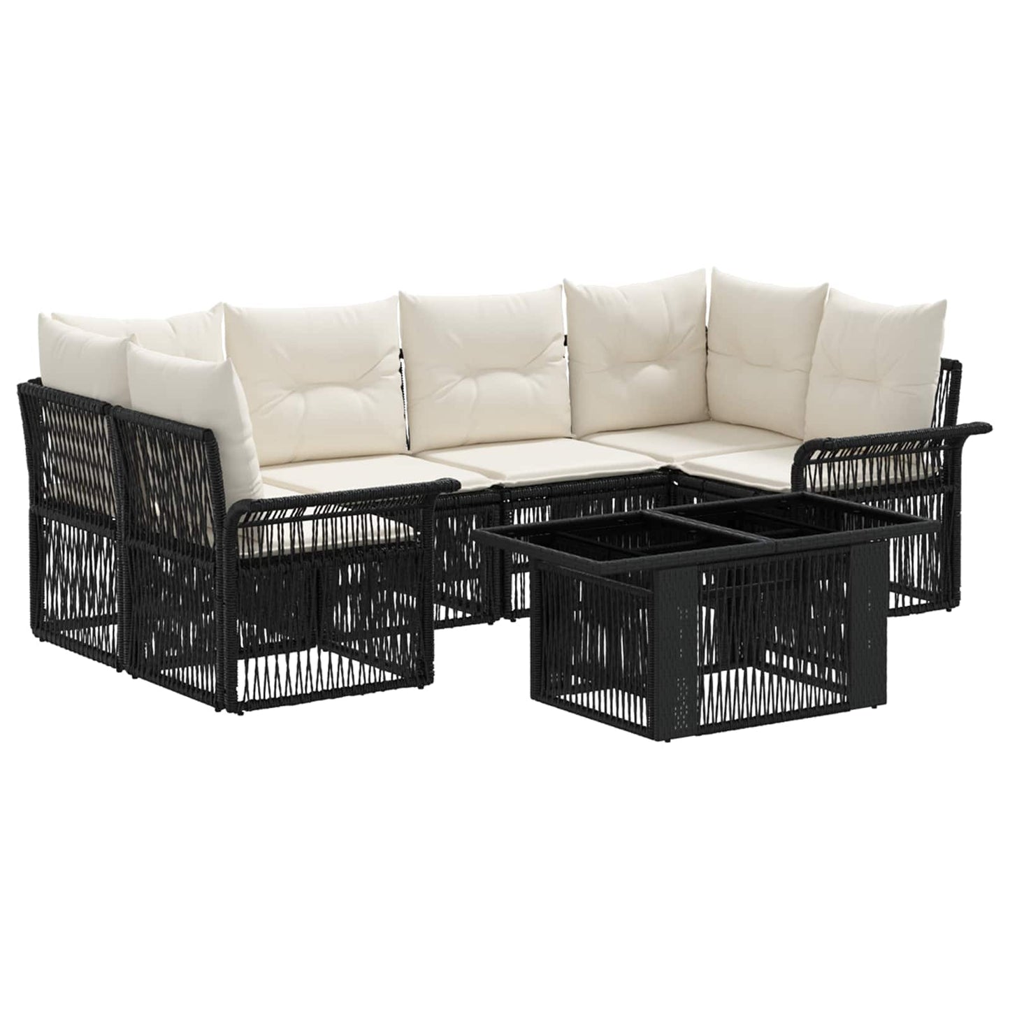 Gartensofa-set 7 stk. Schwarz und Cremeweiß Poly-Rattan