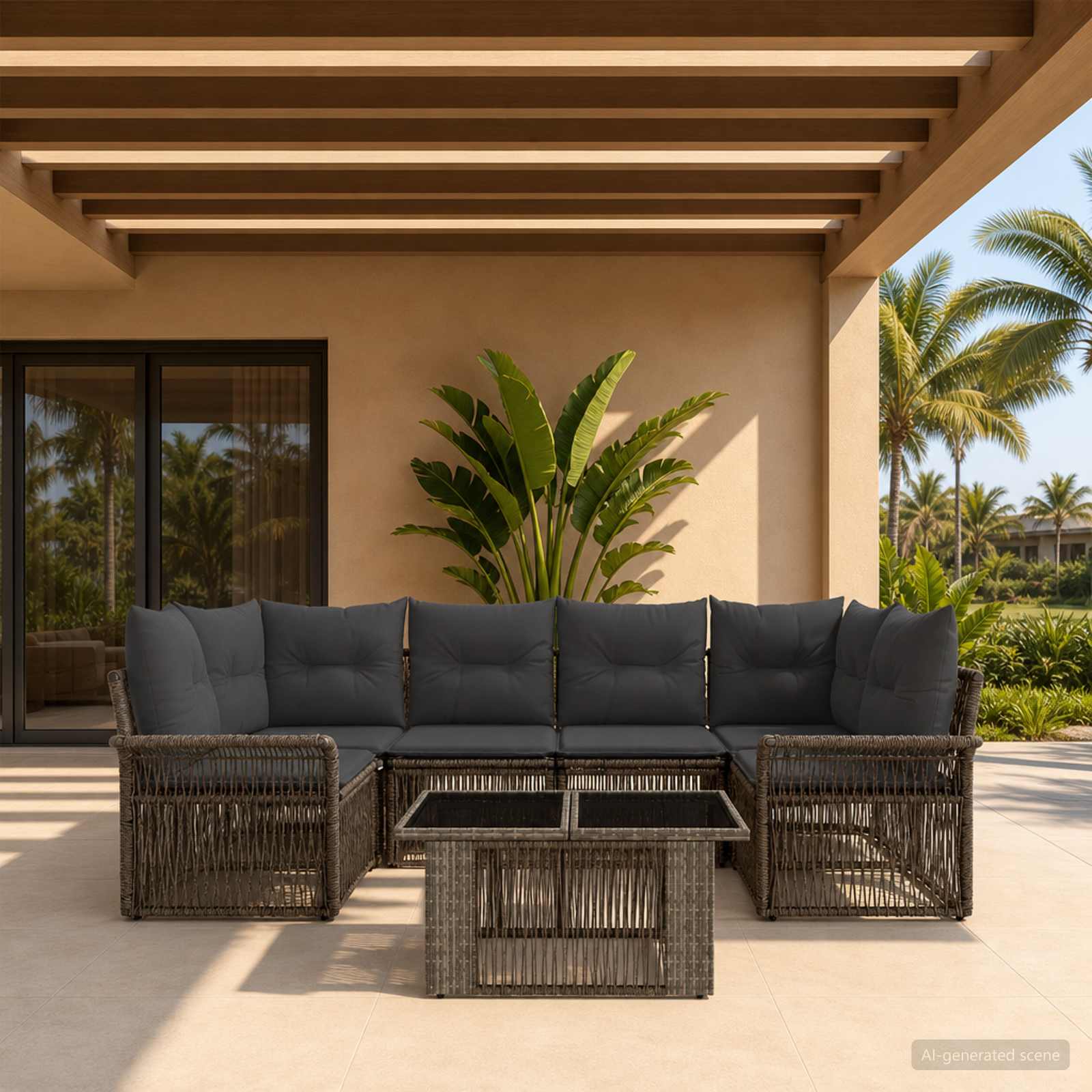 Gartensofa-set 7 stk. Grau und Dunkelgrau Poly-Rattan
