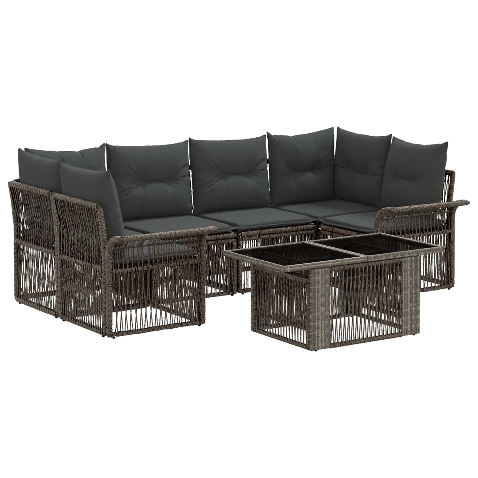 Gartensofa-set 7 stk. Grau und Dunkelgrau Poly-Rattan