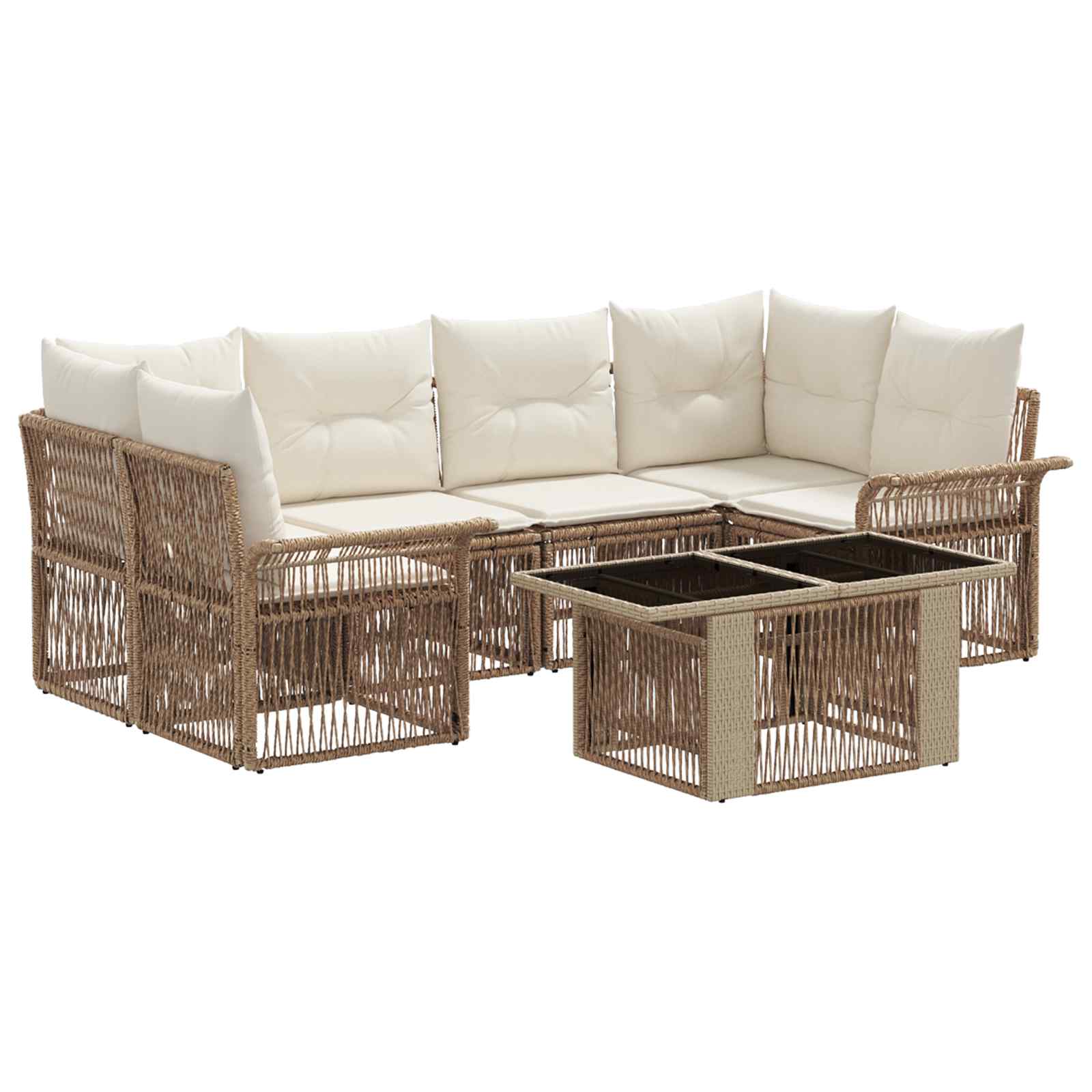Gartensofa-set 7 stk. Beige und Cremeweiß Poly-Rattan