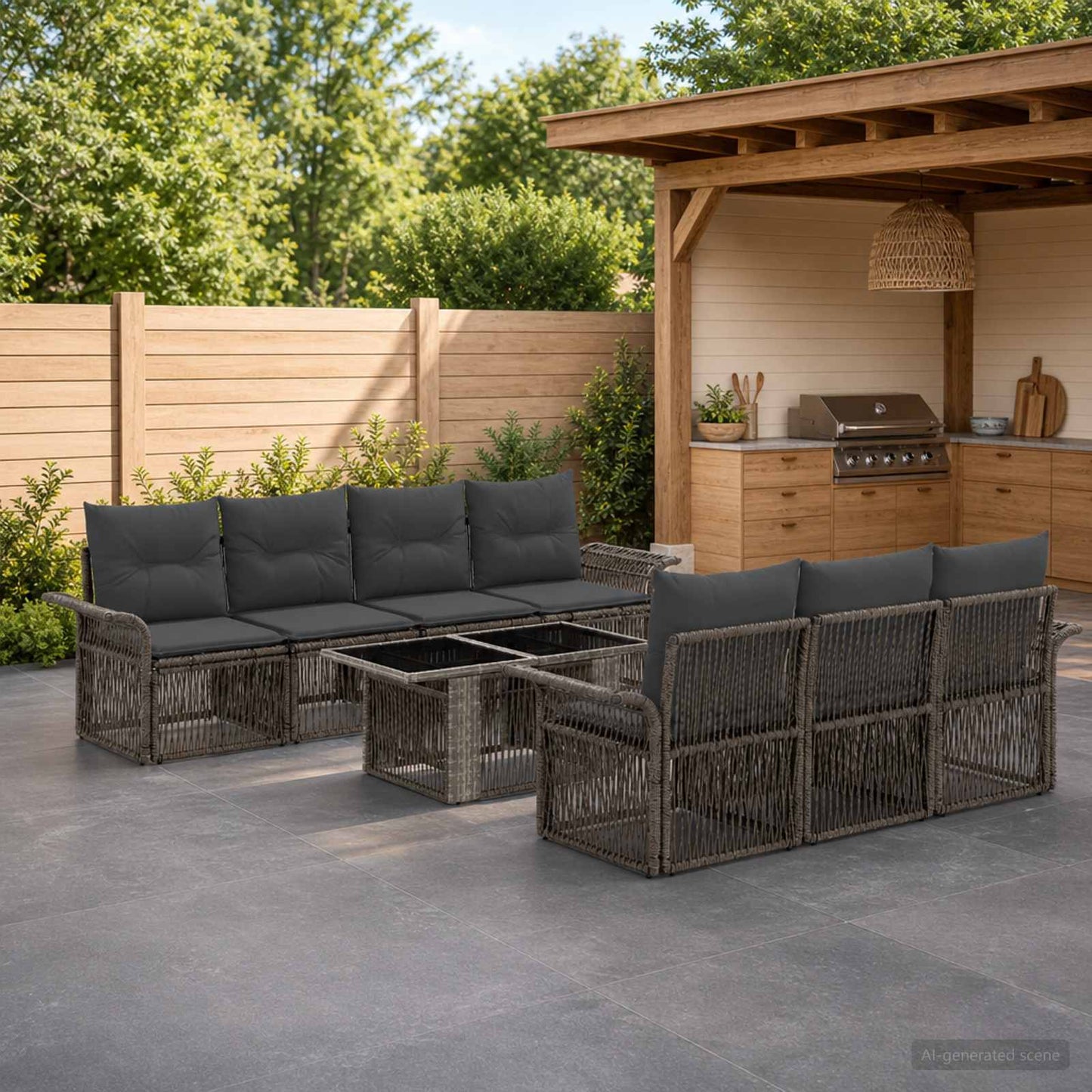 Gartensofa-set 8 stk. Grau und Dunkelgrau Poly-Rattan