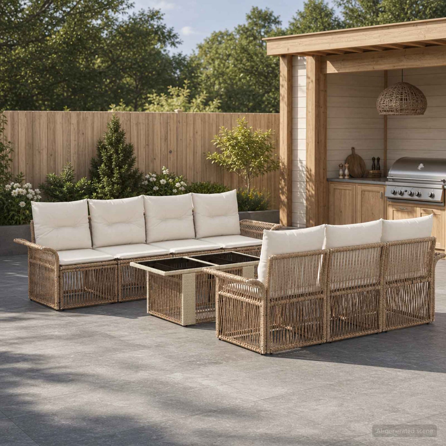 Gartensofa-set 8 stk. Beige und Cremeweiß Poly-Rattan