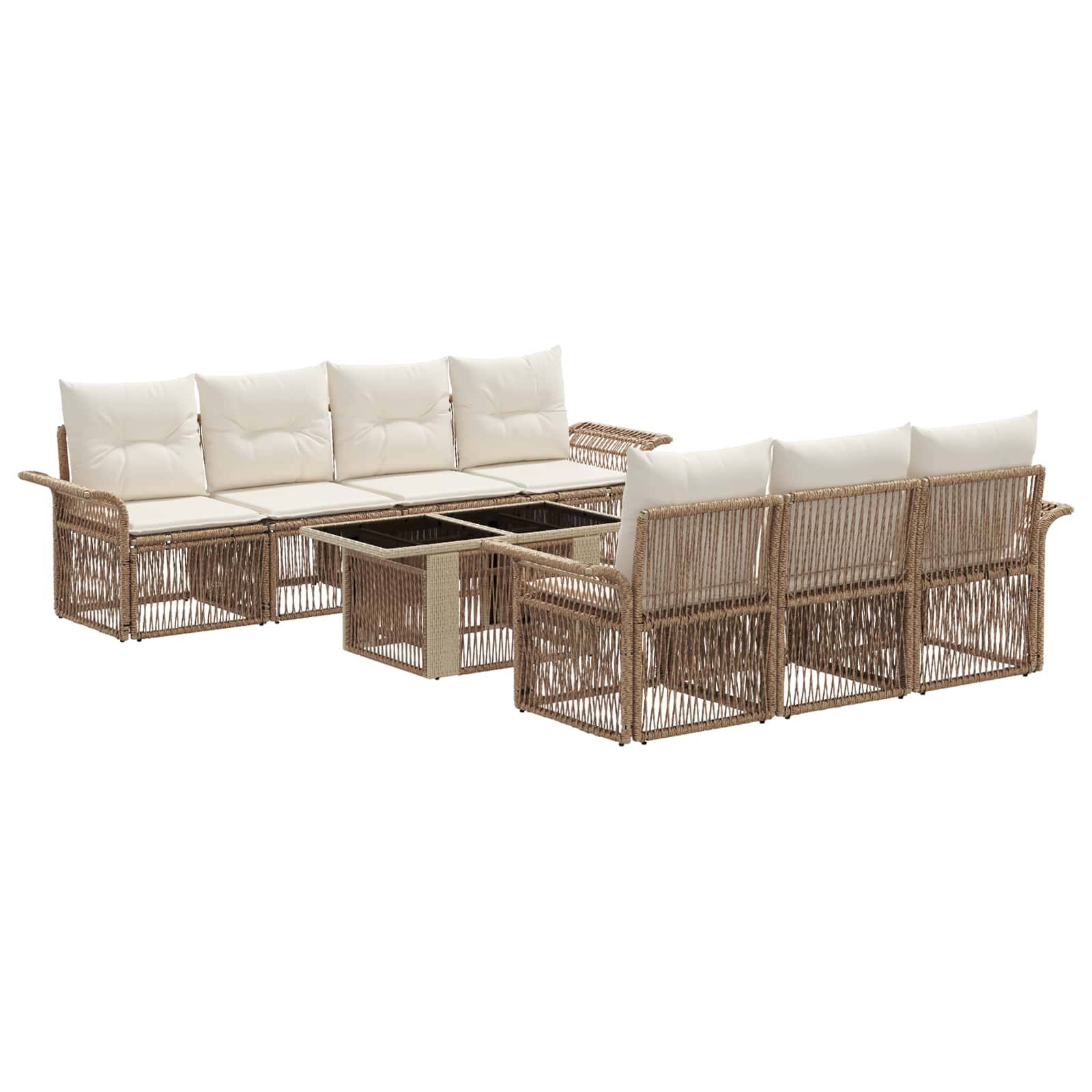 Gartensofa-set 8 stk. Beige und Cremeweiß Poly-Rattan