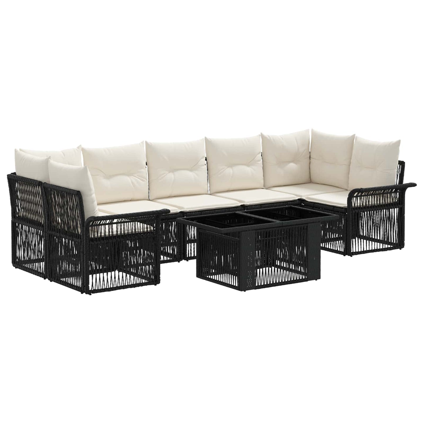 Gartensofa-set 8 stk. Schwarz und Cremeweiß Poly-Rattan