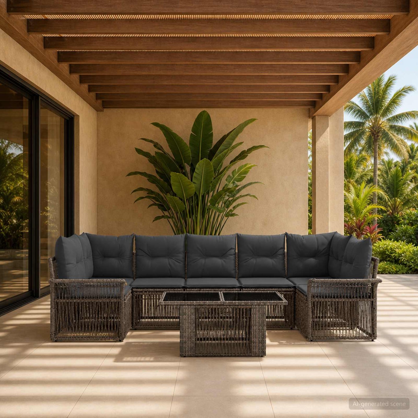 Gartensofa-set 8 stk. Grau und Dunkelgrau Poly-Rattan