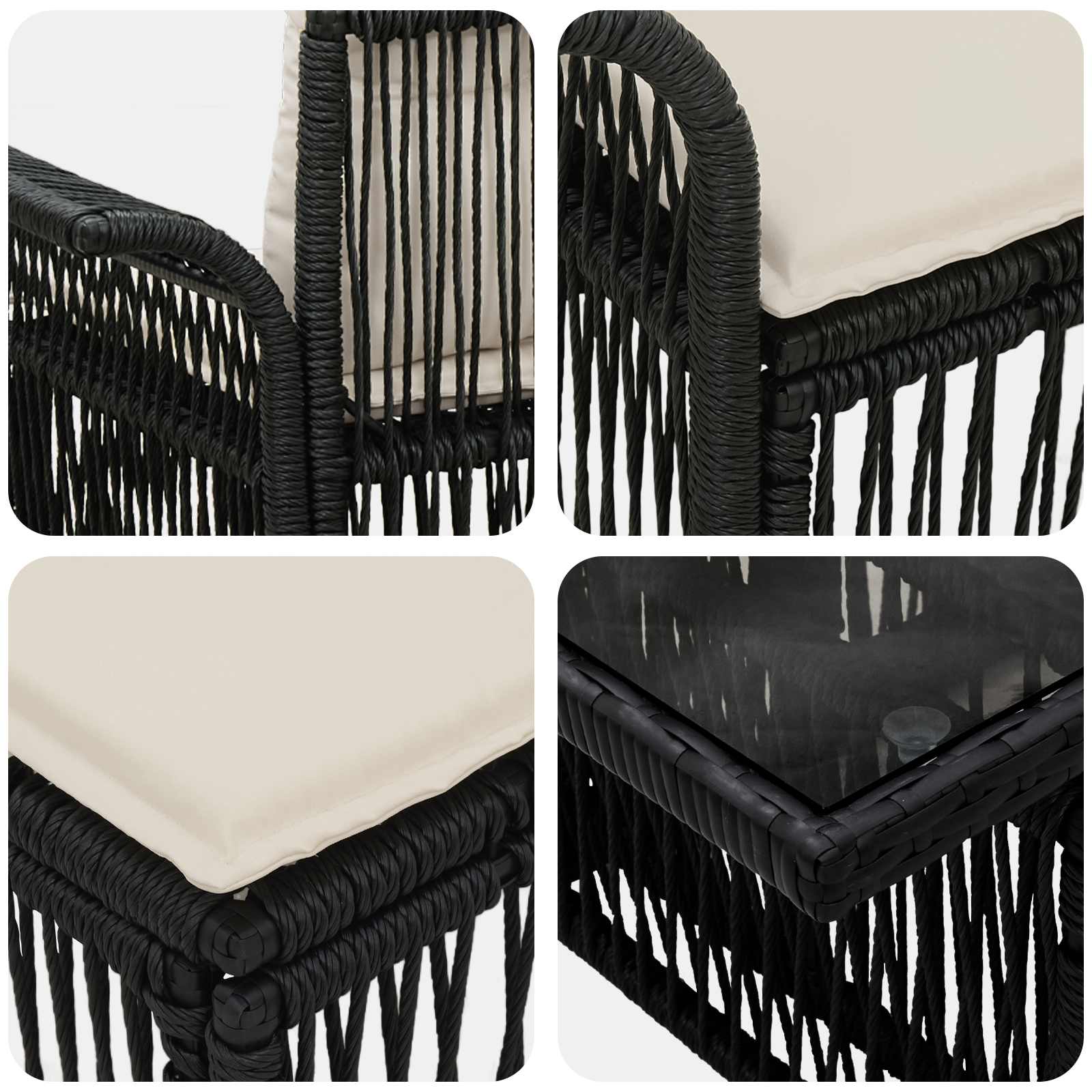 Gartensofa-set 9 stk. Schwarz und Cremeweiß Poly-Rattan