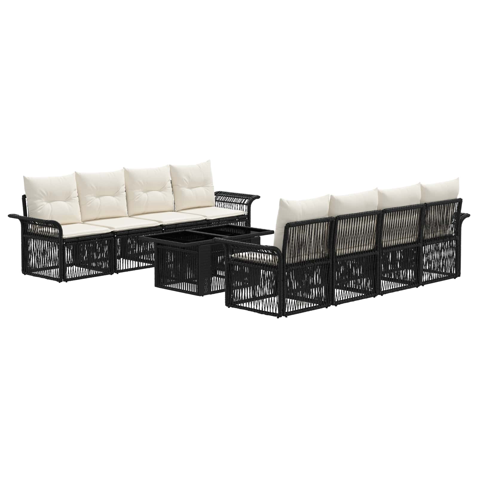 Gartensofa-set 9 stk. Schwarz und Cremeweiß Poly-Rattan