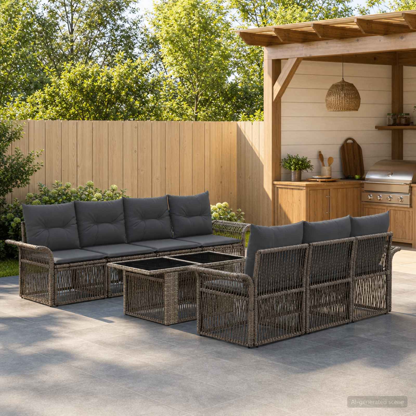 Gartensofa-set 9 stk. Grau und Dunkelgrau Poly-Rattan