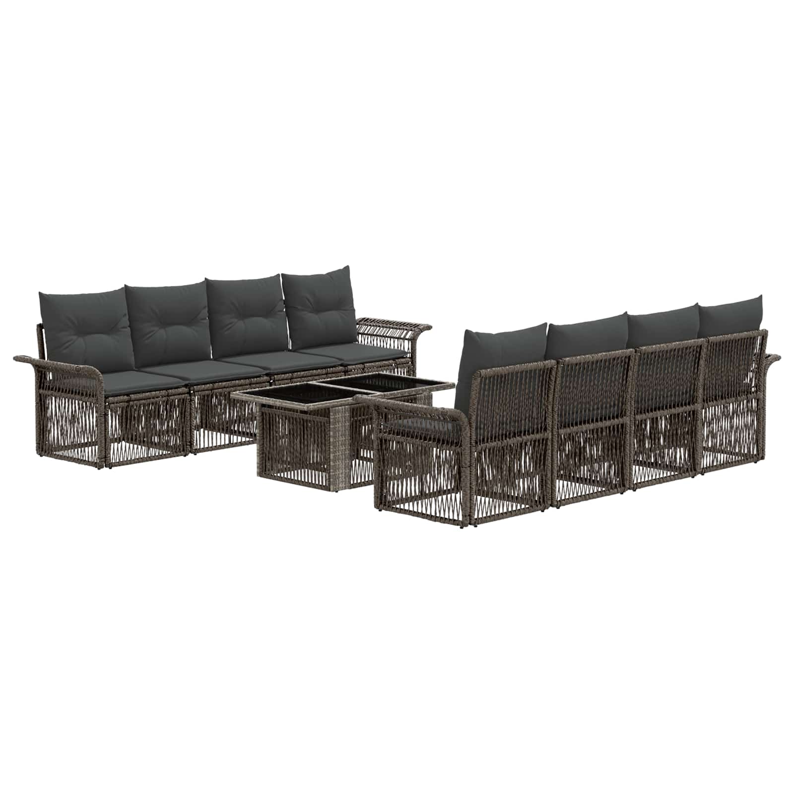 Gartensofa-set 9 stk. Grau und Dunkelgrau Poly-Rattan