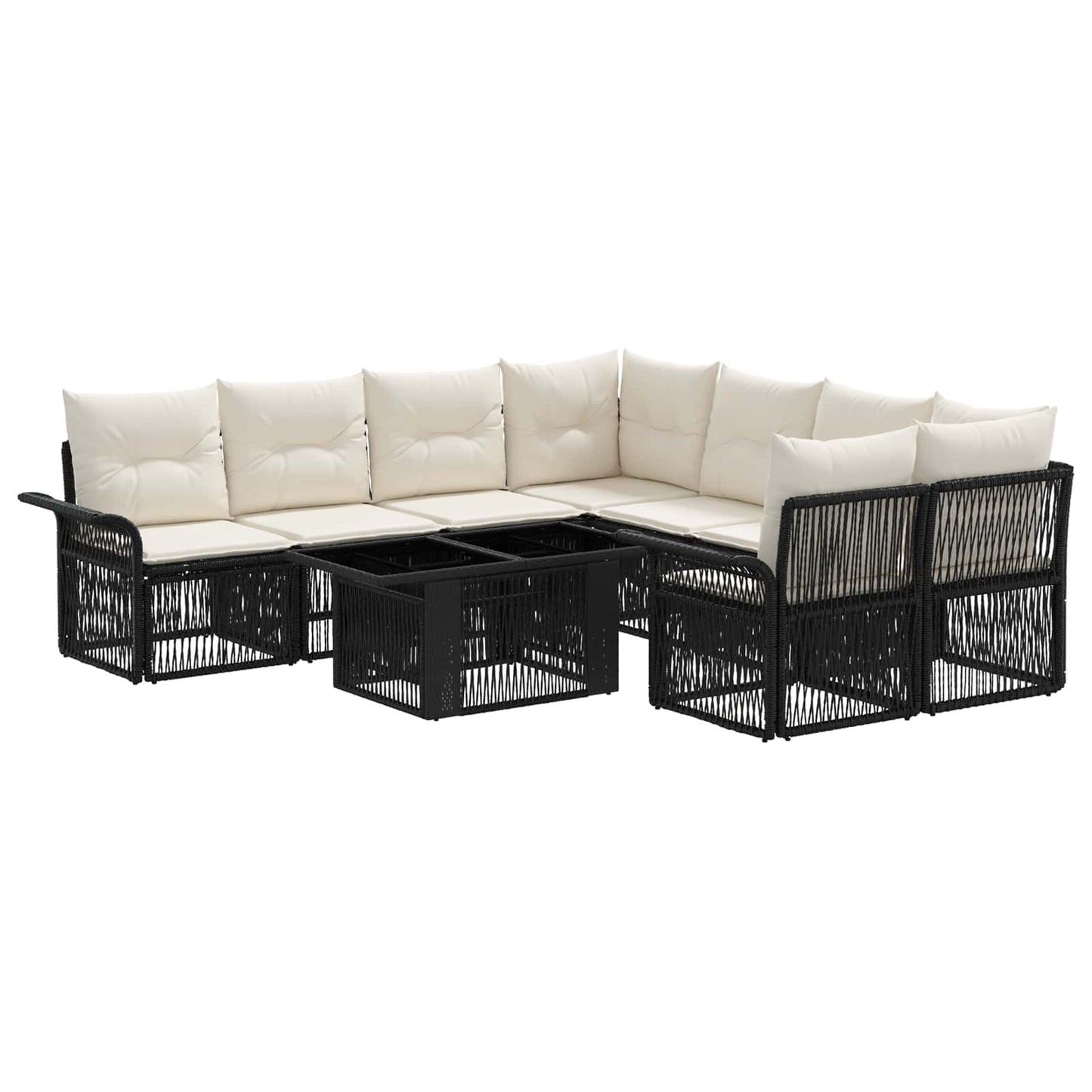 Gartensofa-set 9 stk. Schwarz und Cremeweiß Poly-Rattan