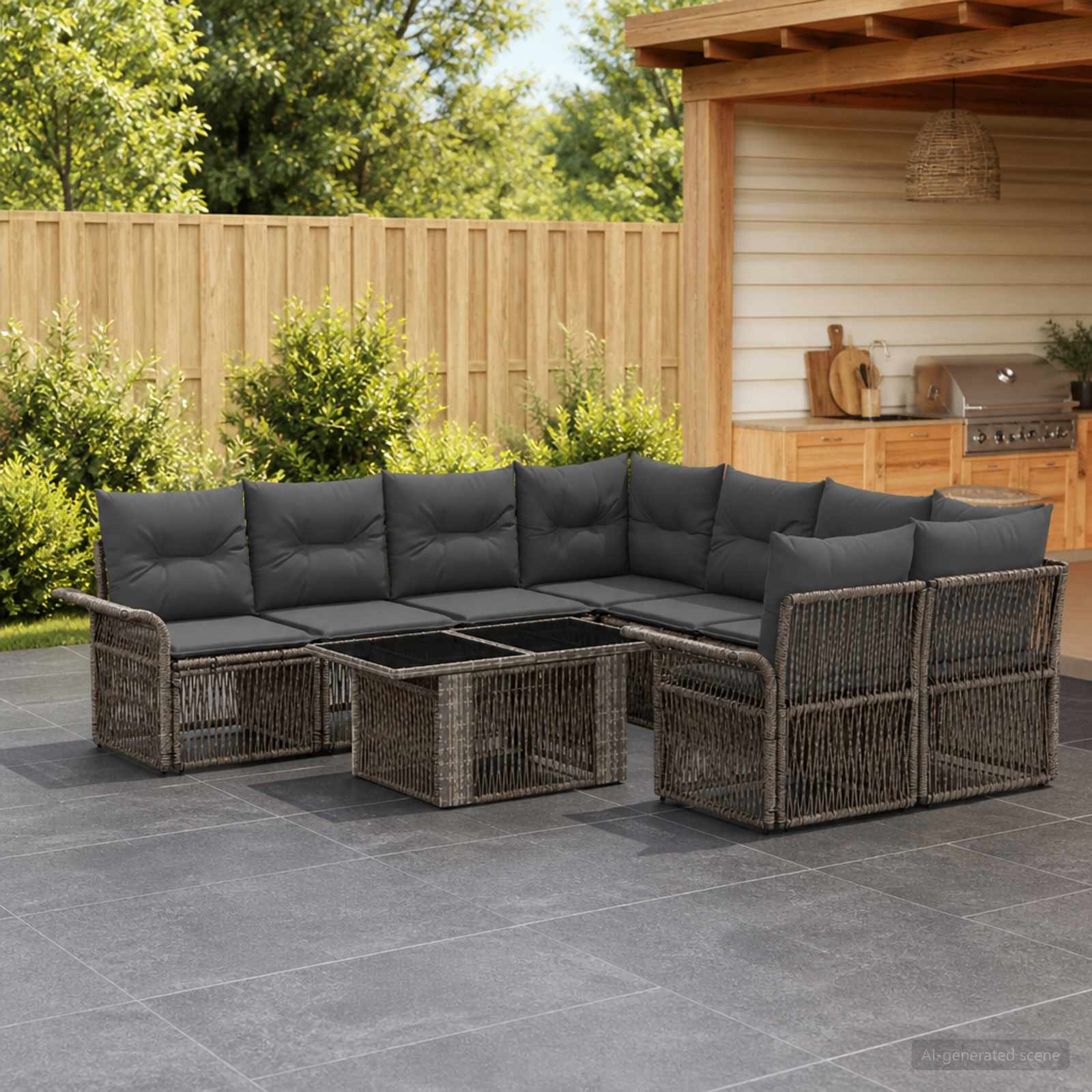 Gartensofa-set 9 stk. Grau und Dunkelgrau Poly-Rattan
