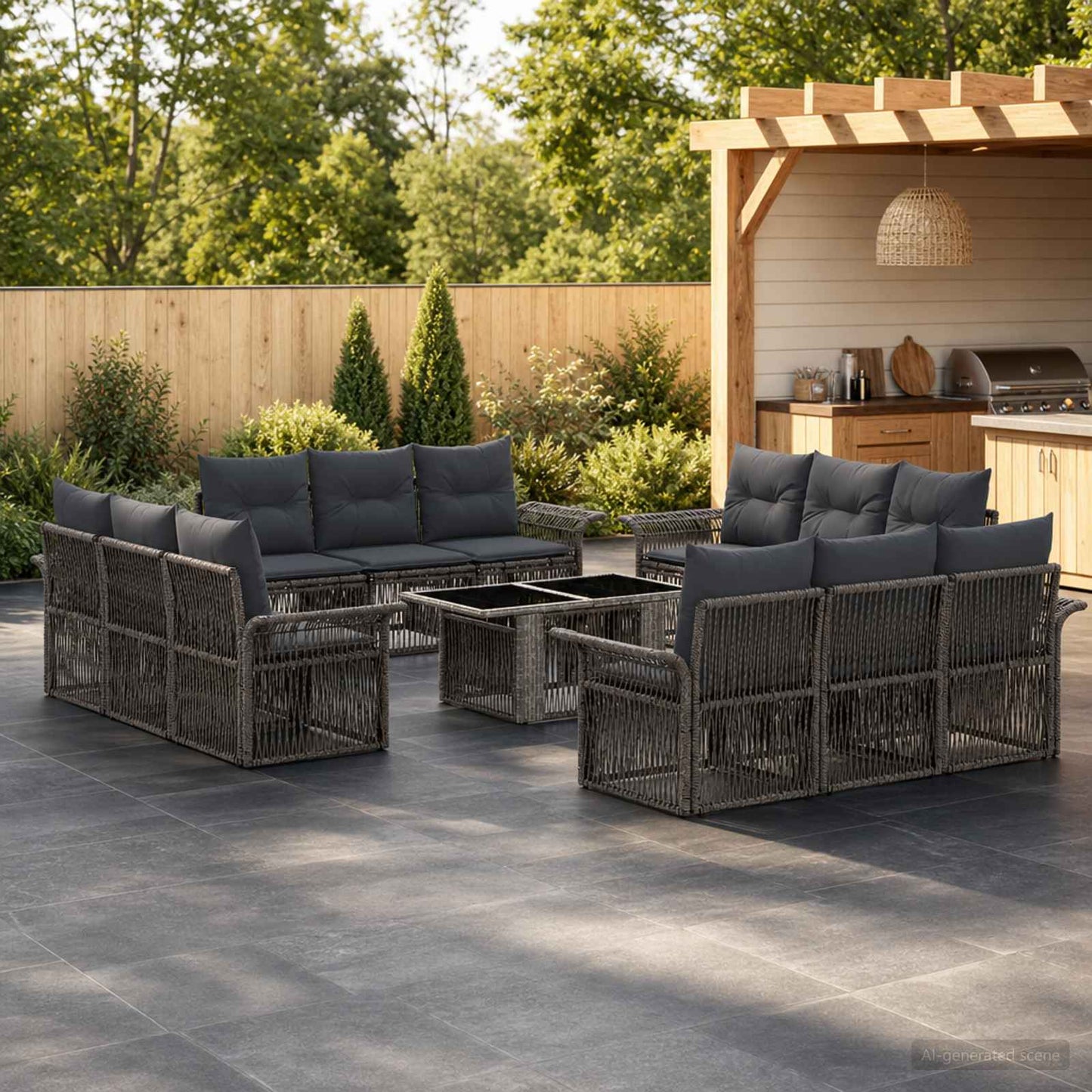 Gartensofa-set 13 stk. Grau und Dunkelgrau Poly-Rattan