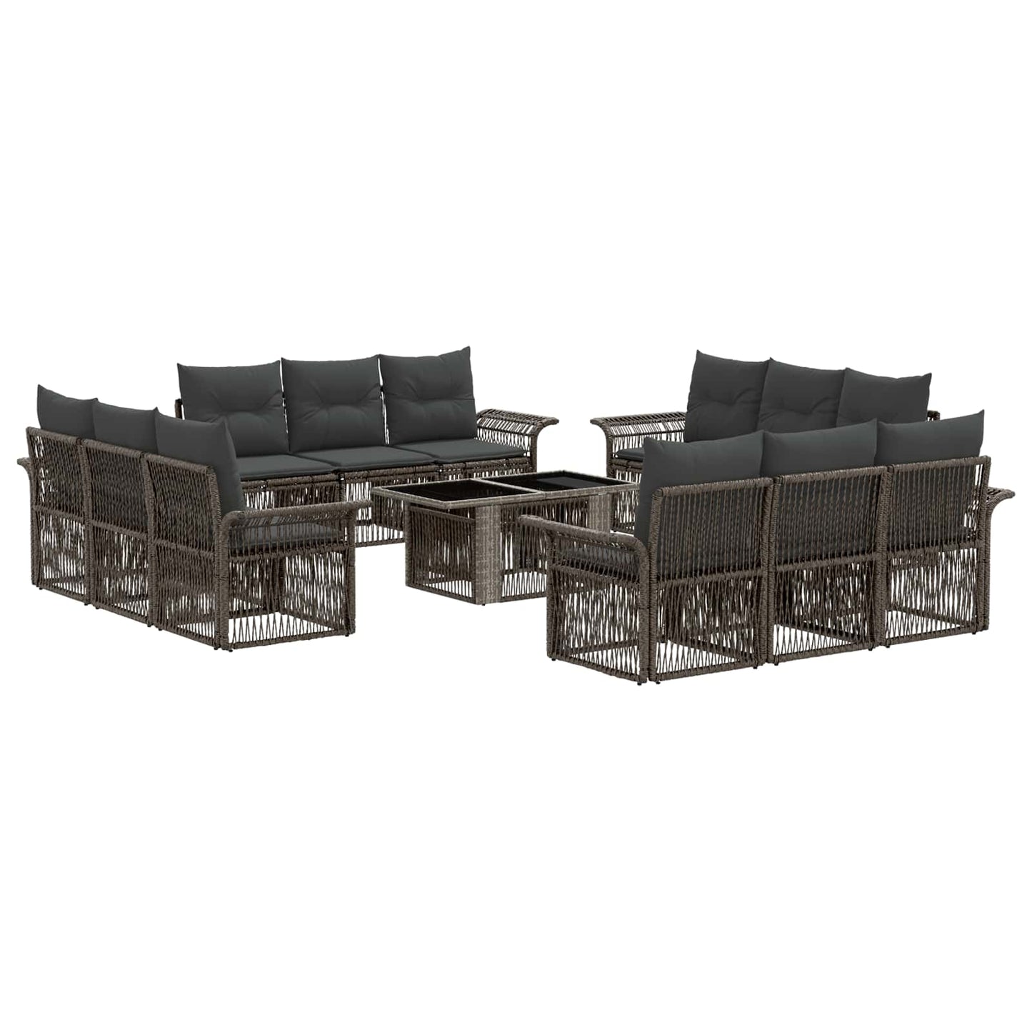 Gartensofa-set 13 stk. Grau und Dunkelgrau Poly-Rattan