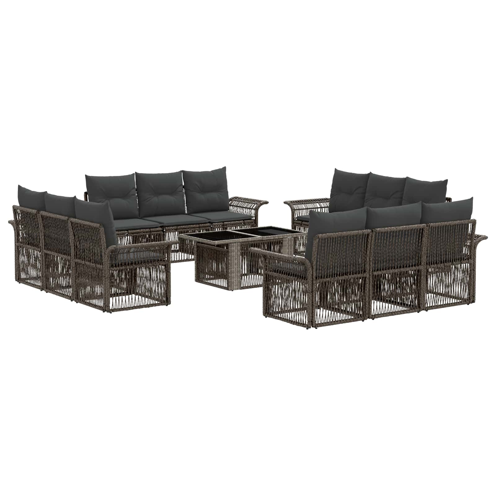 Gartensofa-set 13 stk. Grau und Dunkelgrau Poly-Rattan