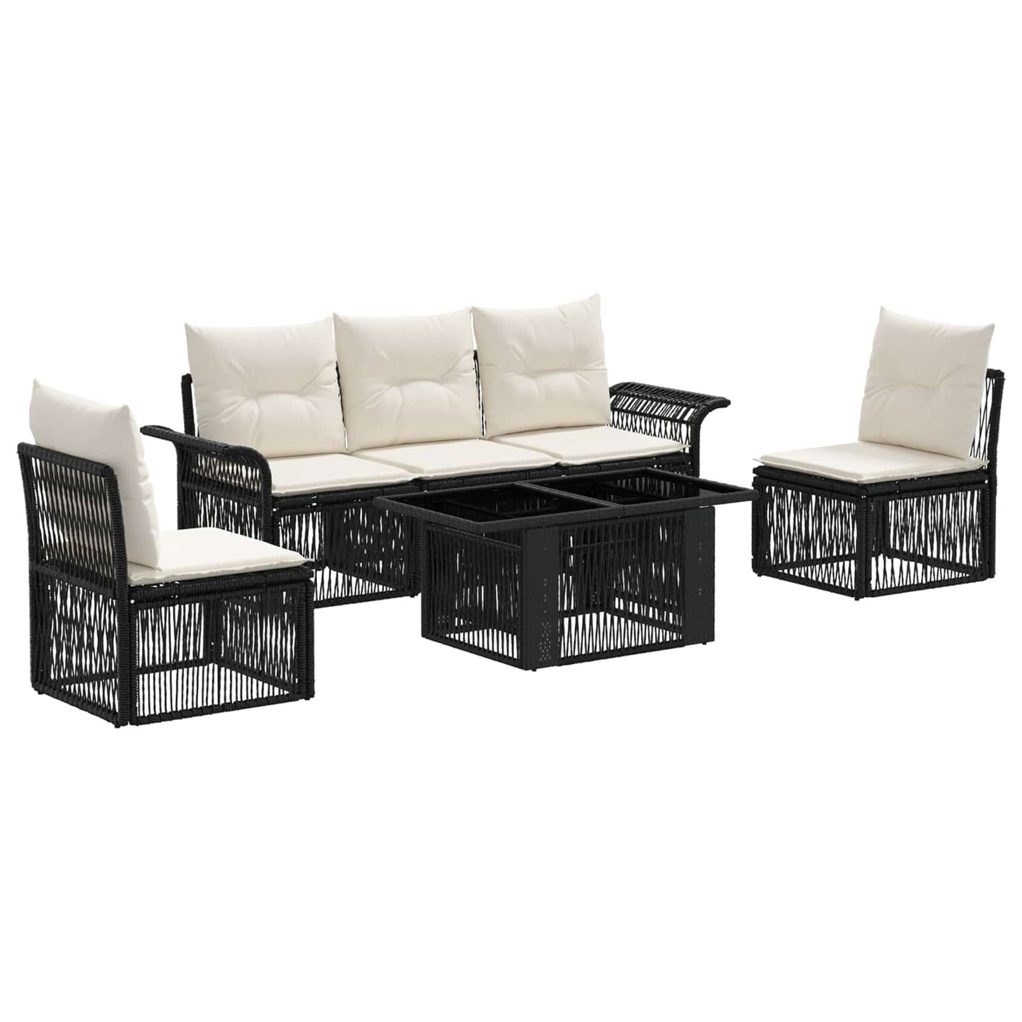 Gartensofa-set 6 stk. Schwarz und Cremeweiß Poly-Rattan