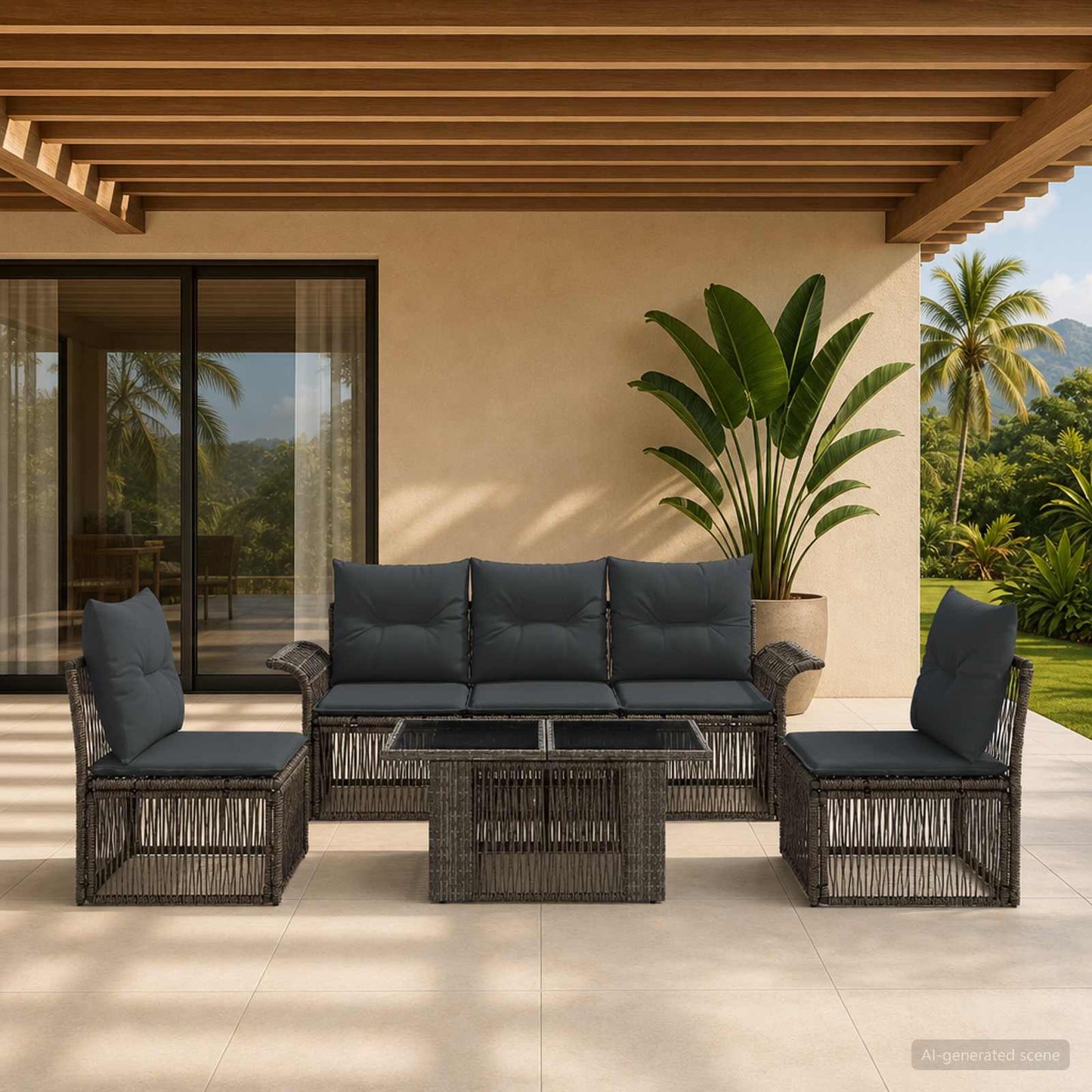 Gartensofa-set 6 stk. Grau und Dunkelgrau Poly-Rattan