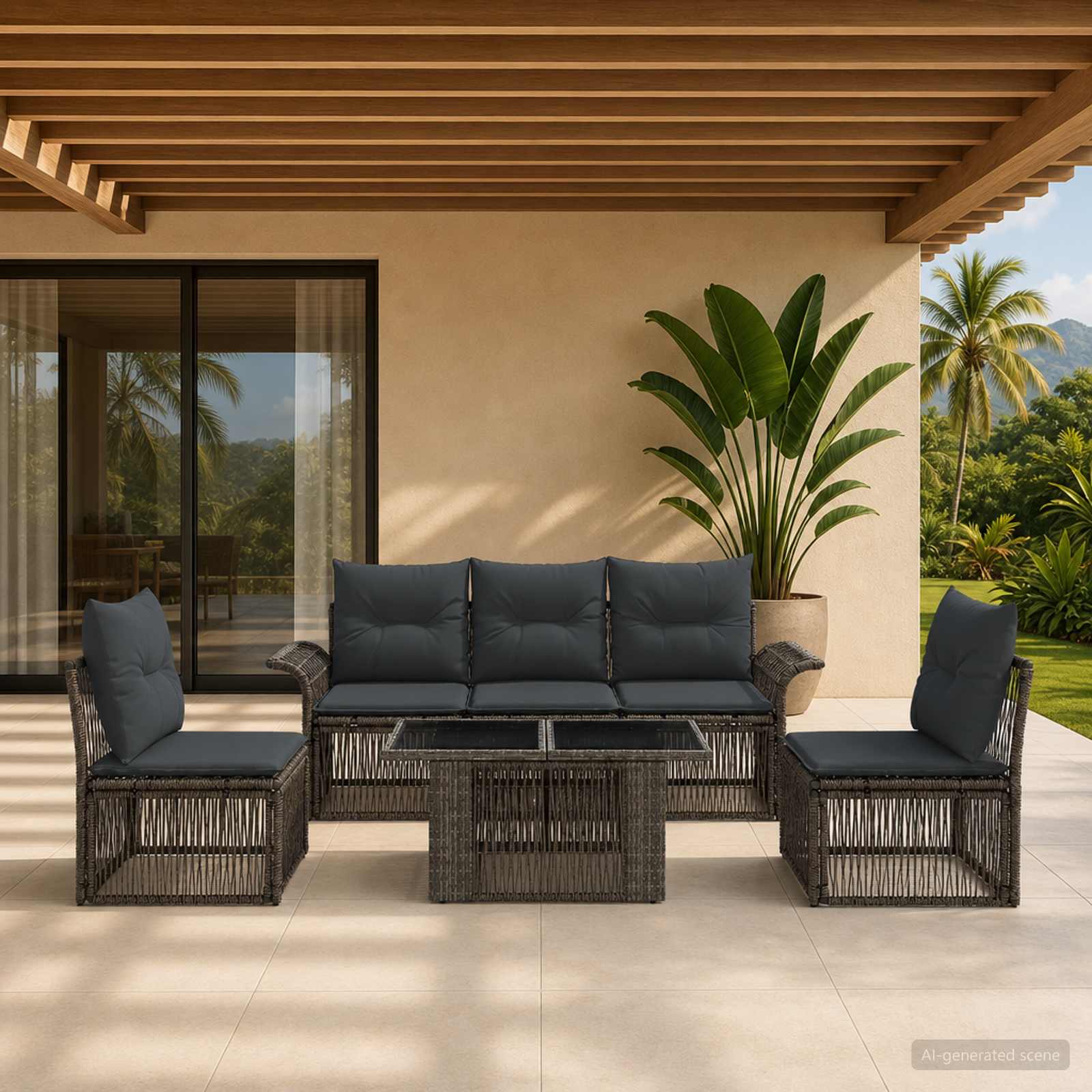 Gartensofa-set 6 stk. Grau und Dunkelgrau Poly-Rattan
