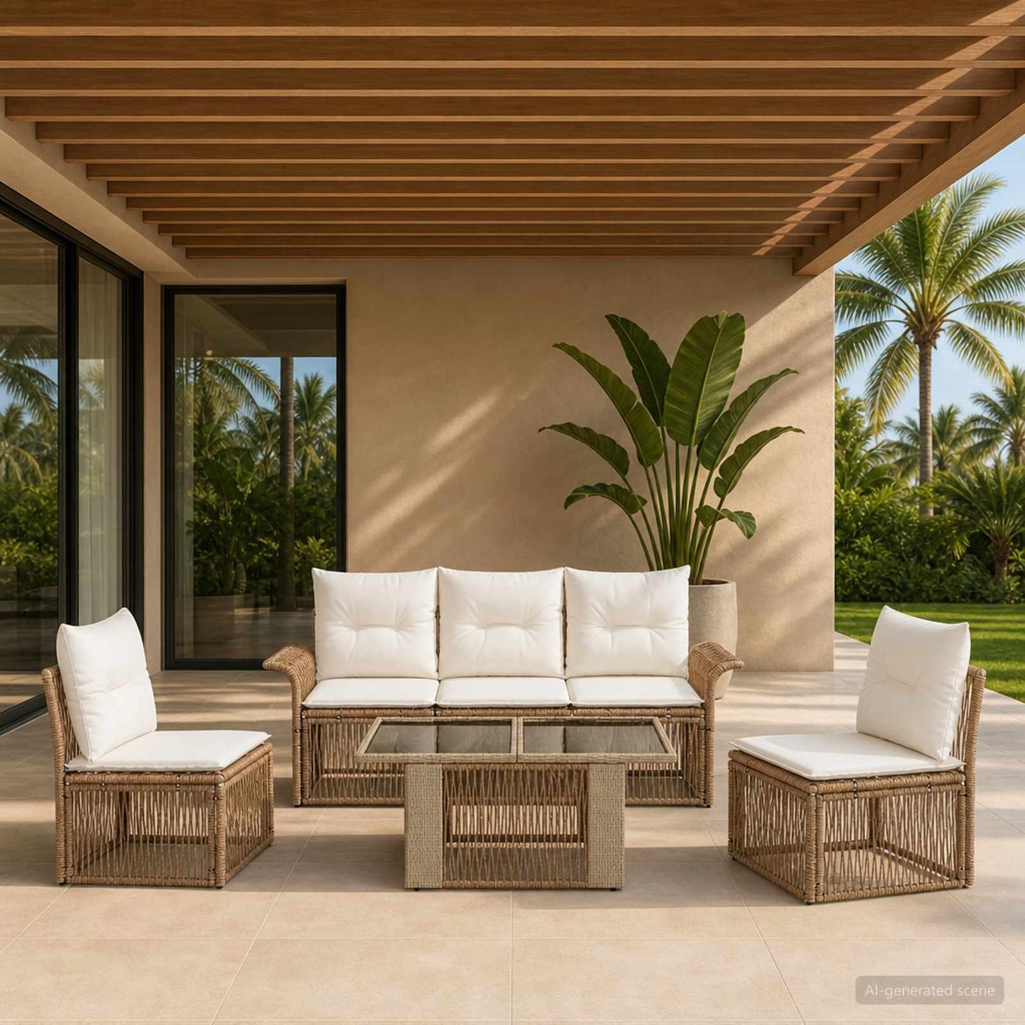 Gartensofa-set 6 stk. Beige und Cremeweiß Poly-Rattan