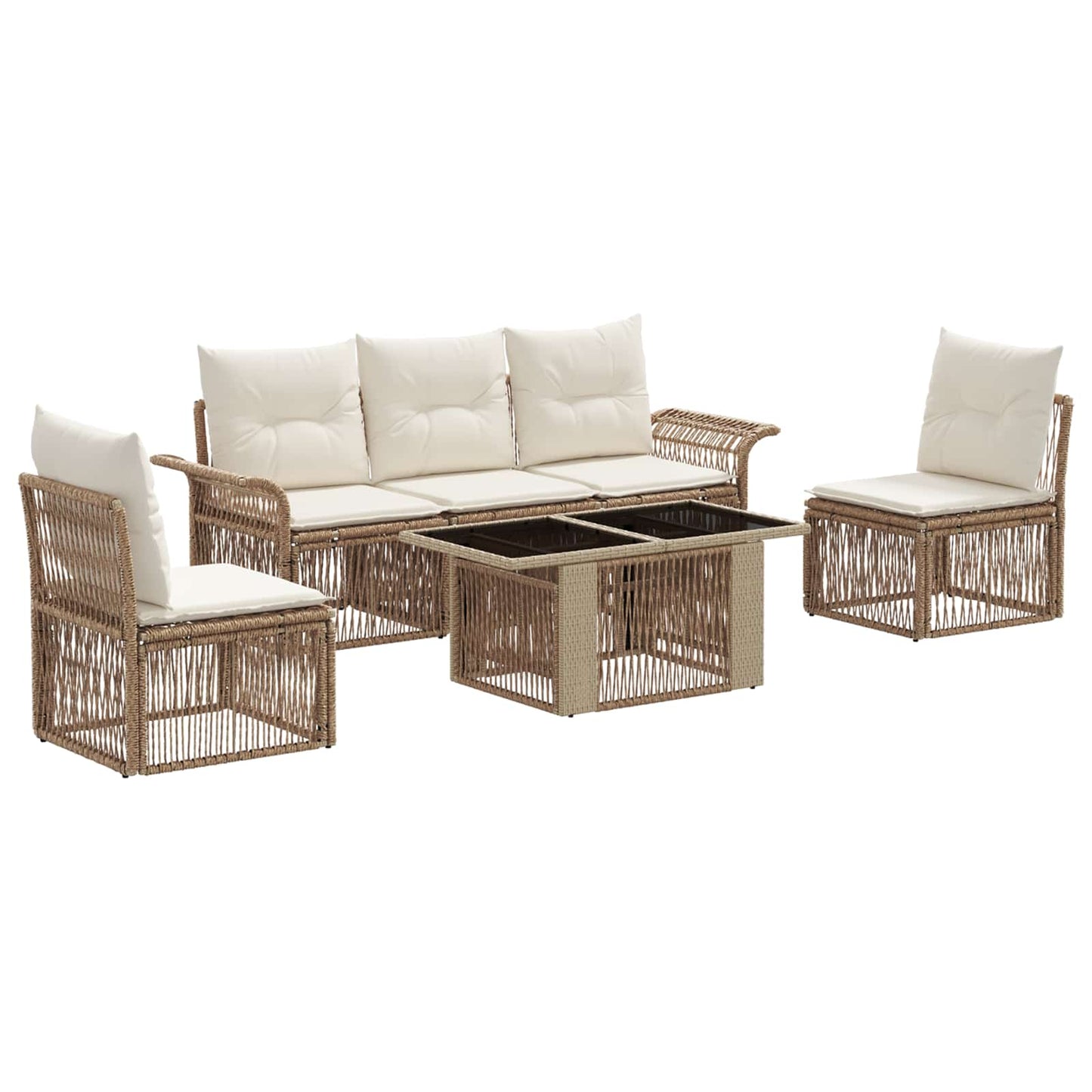Gartensofa-set 6 stk. Beige und Cremeweiß Poly-Rattan