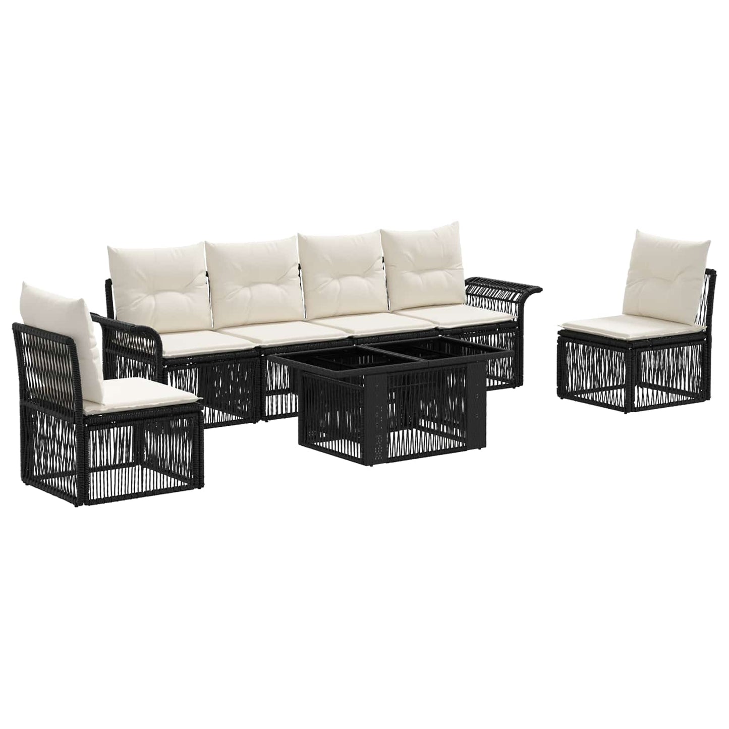 Gartensofa-set 7 stk. Schwarz und Cremeweiß Poly-Rattan