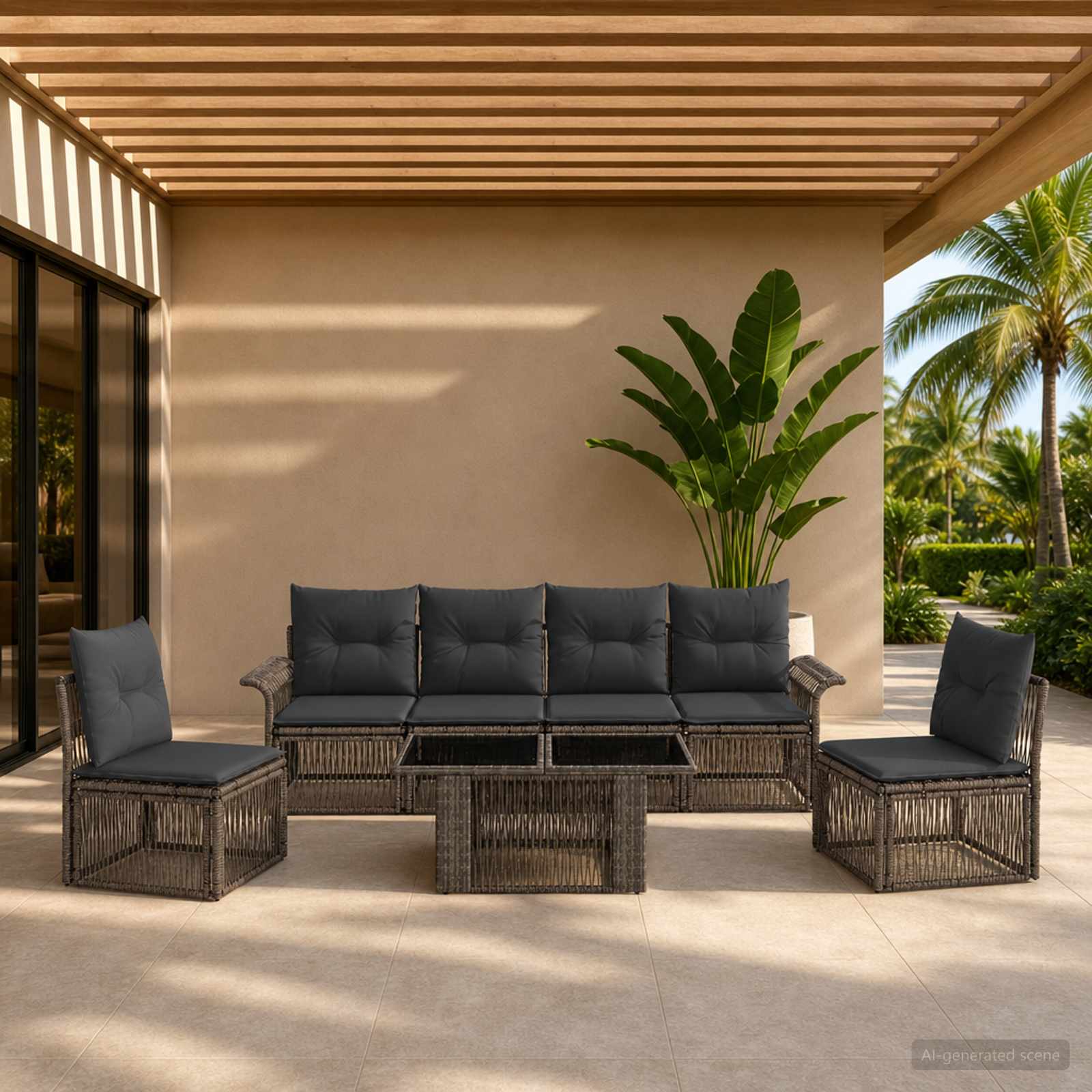 Gartensofa-set 7 stk. Grau und Dunkelgrau Poly-Rattan