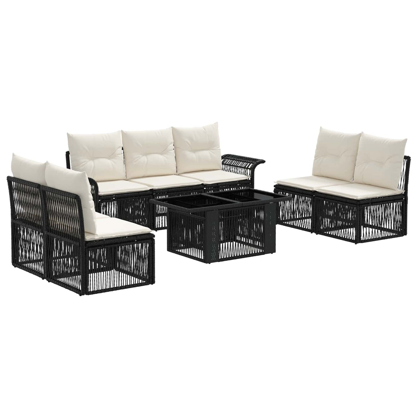 Gartensofa-set 8 stk. Schwarz und Cremeweiß Poly-Rattan