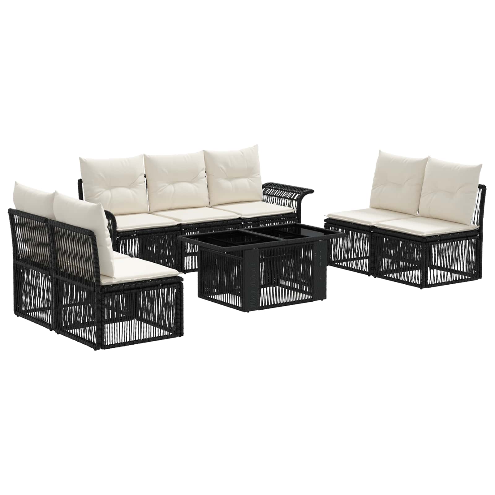 Gartensofa-set 8 stk. Schwarz und Cremeweiß Poly-Rattan