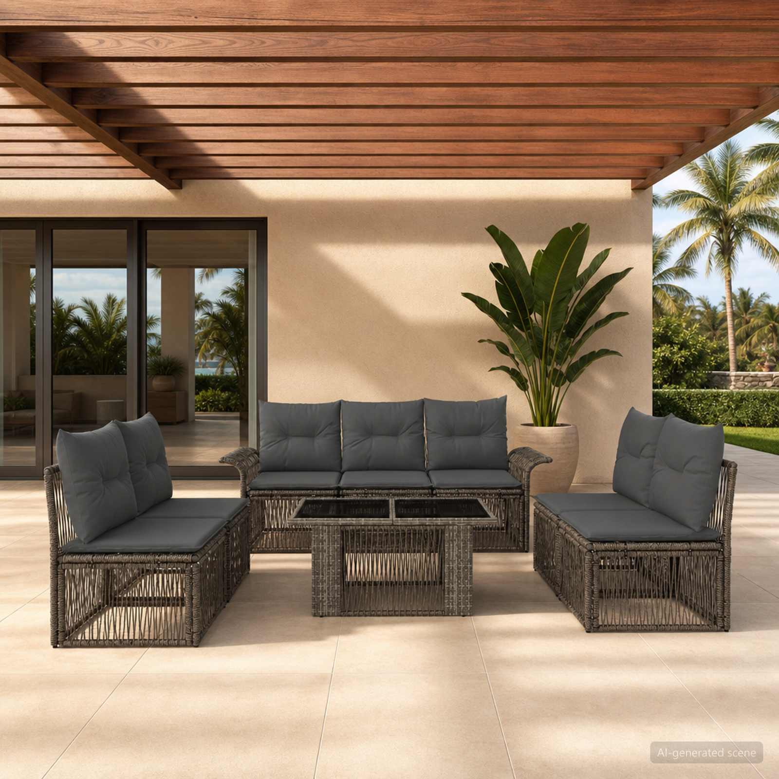 Gartensofa-set 8 stk. Grau und Dunkelgrau Poly-Rattan