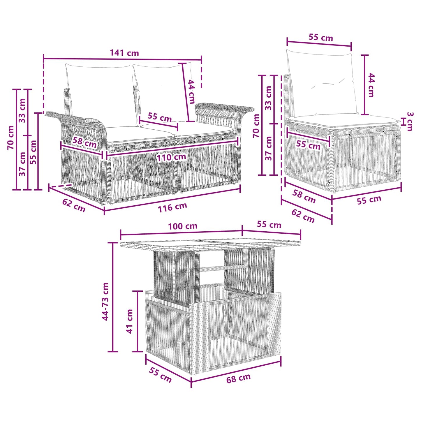 Gartensofa-set 8 stk. Grau und Dunkelgrau Poly-Rattan