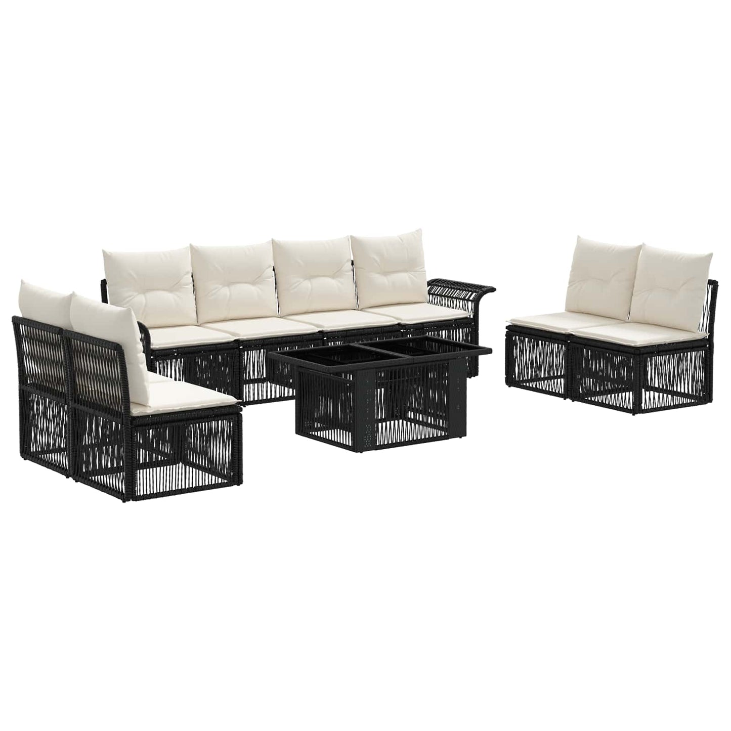 Gartensofa-set 9 stk. Schwarz und Cremeweiß Poly-Rattan