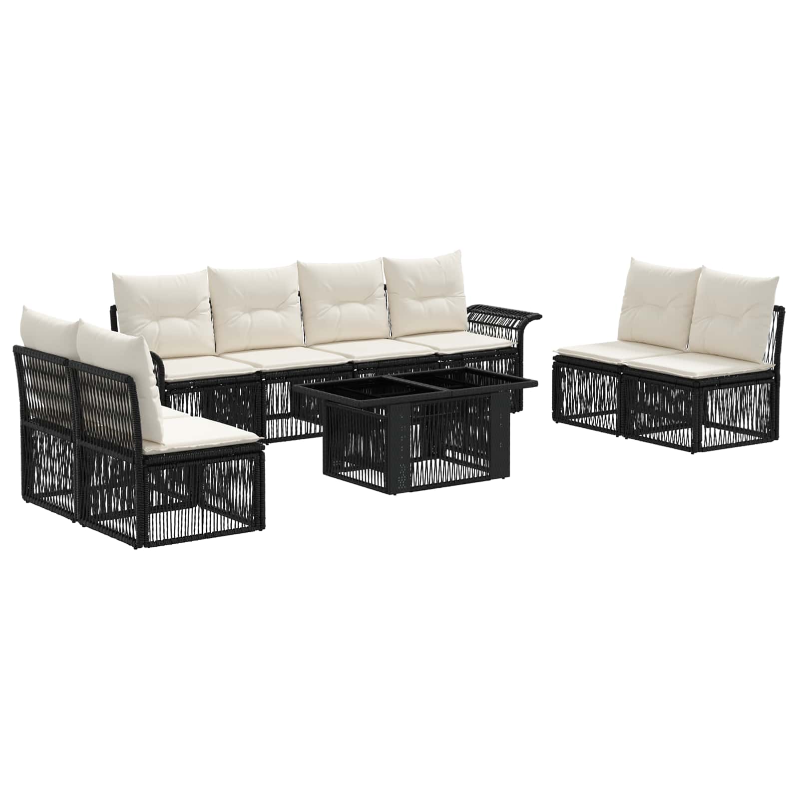 Gartensofa-set 9 stk. Schwarz und Cremeweiß Poly-Rattan