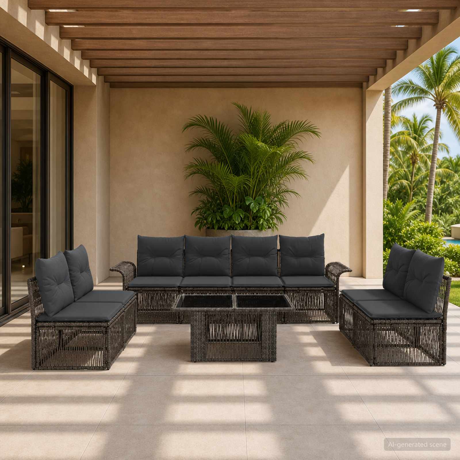 Gartensofa-set 9 stk. Grau und Dunkelgrau Poly-Rattan