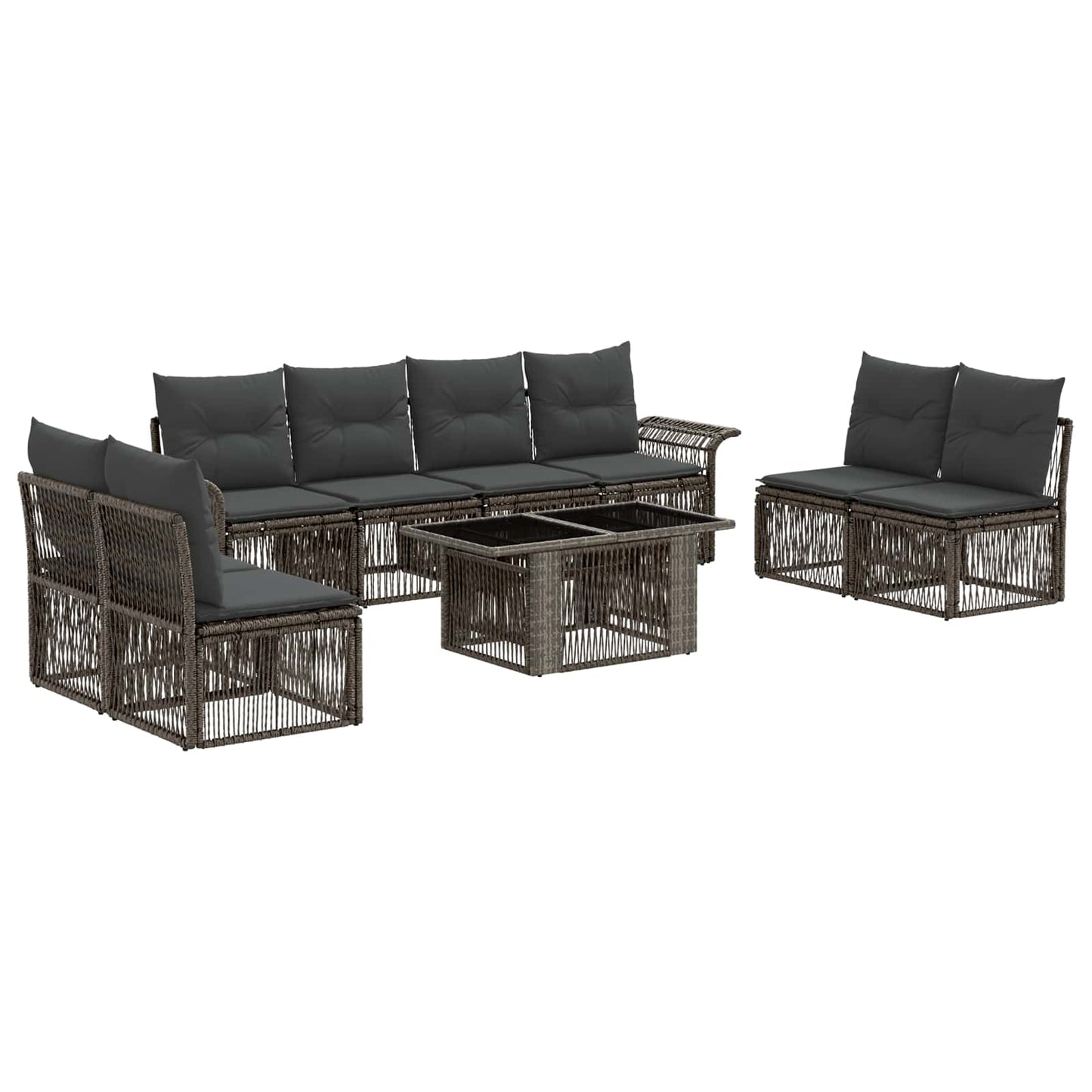 Gartensofa-set 9 stk. Grau und Dunkelgrau Poly-Rattan