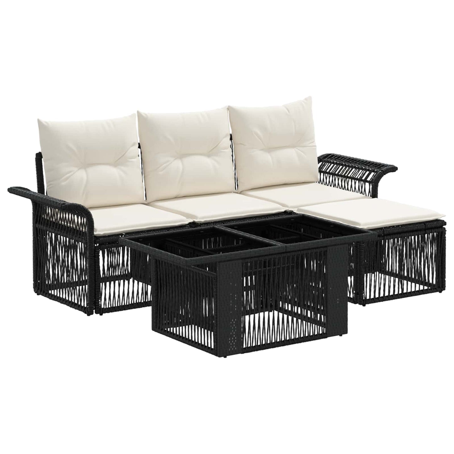 Gartensofa-set 5 stk. Schwarz und Cremeweiß Poly-Rattan