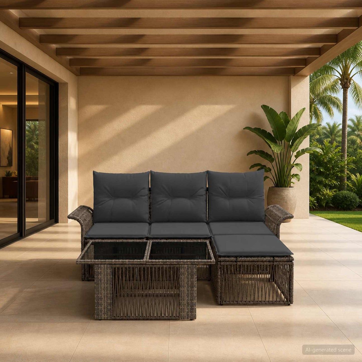 Gartensofa-set 5 stk. Grau und Dunkelgrau Poly-Rattan