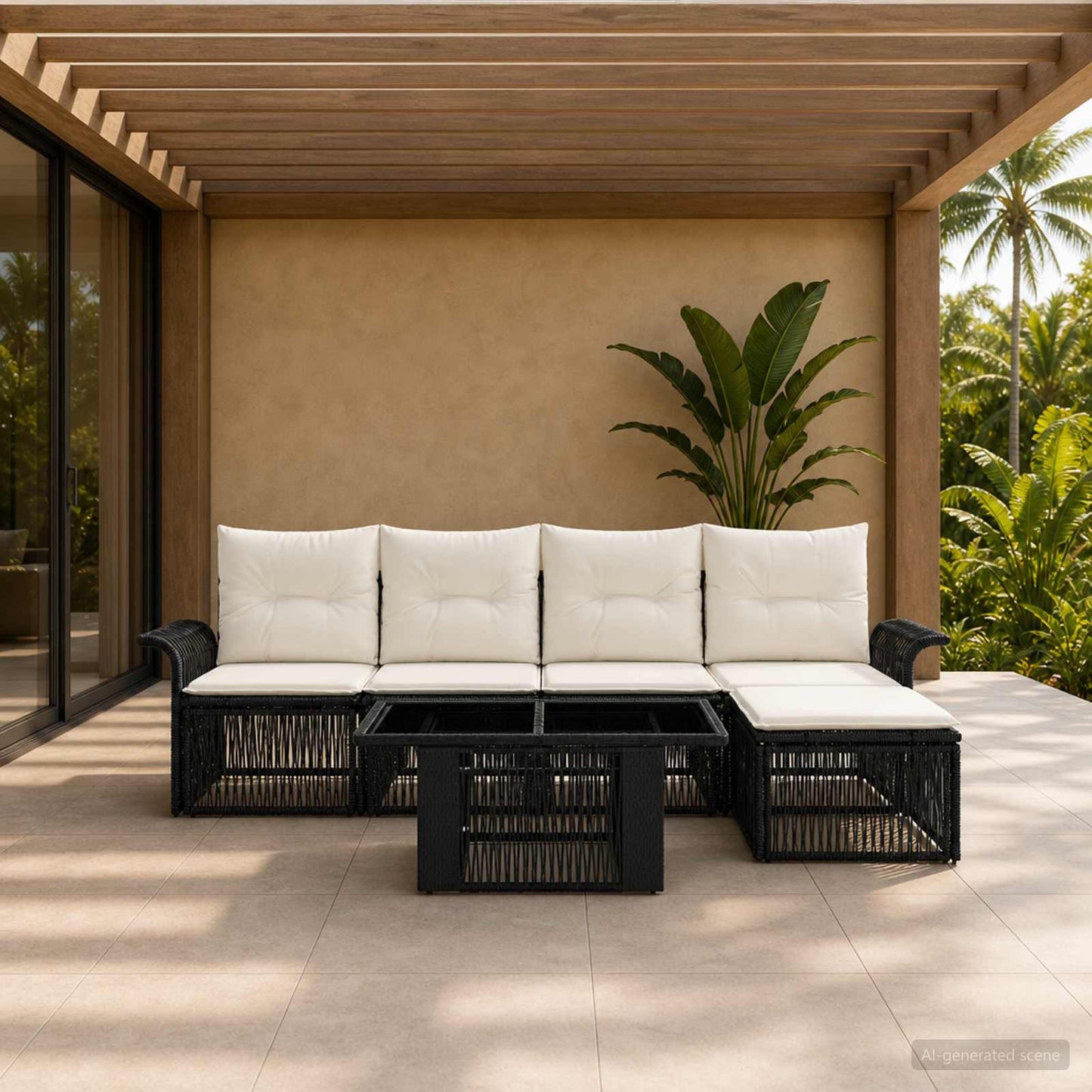Gartensofa-set 6 stk. Schwarz und Cremeweiß Poly-Rattan