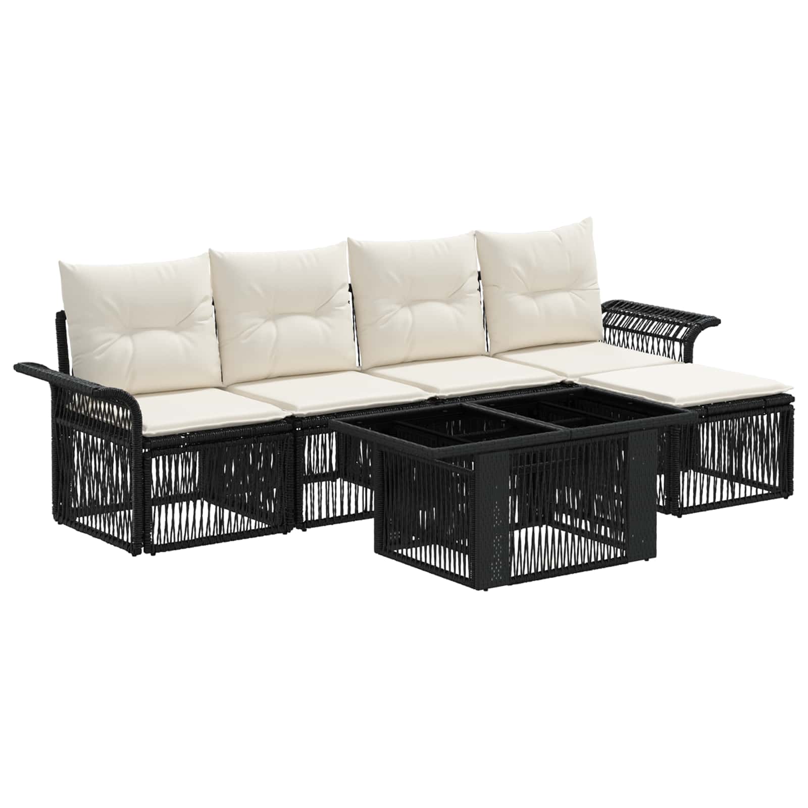 Gartensofa-set 6 stk. Schwarz und Cremeweiß Poly-Rattan