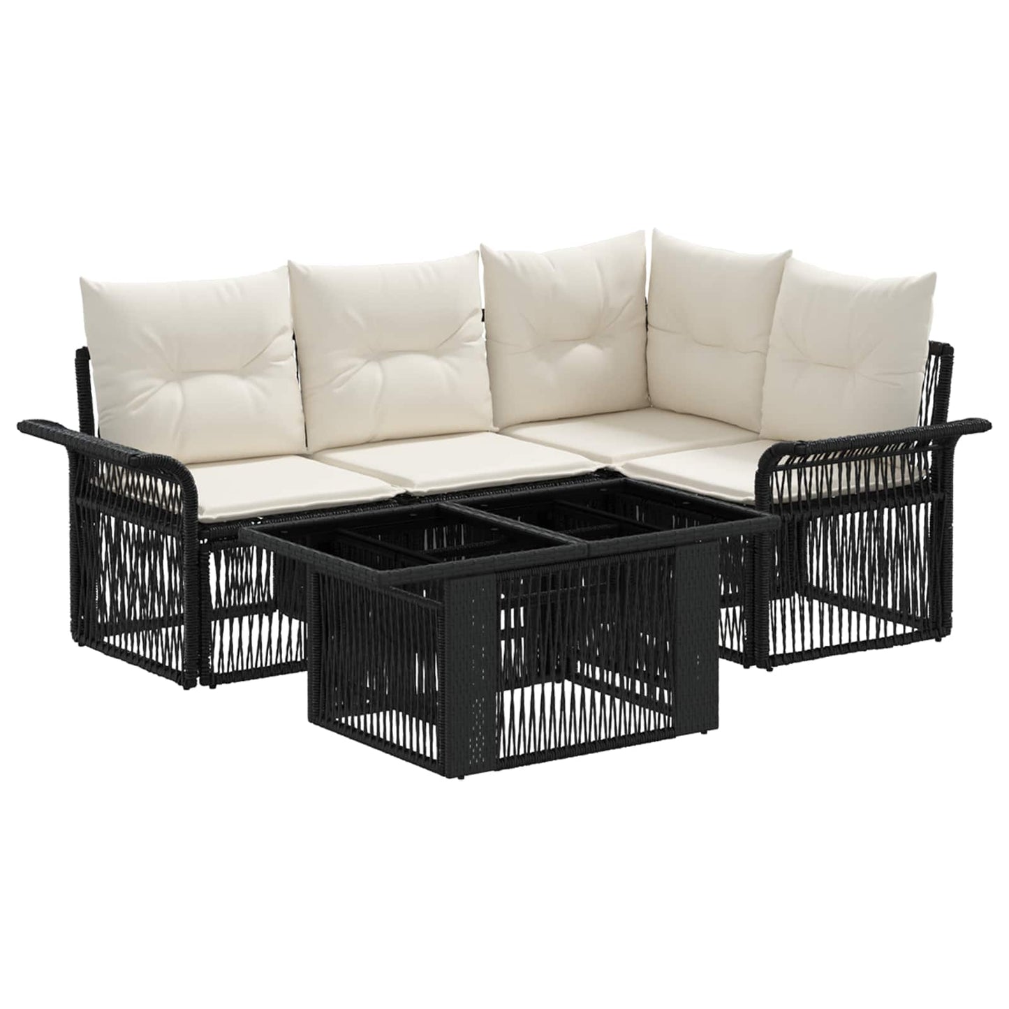 Gartensofa-set 5 stk. Schwarz und Cremeweiß Poly-Rattan