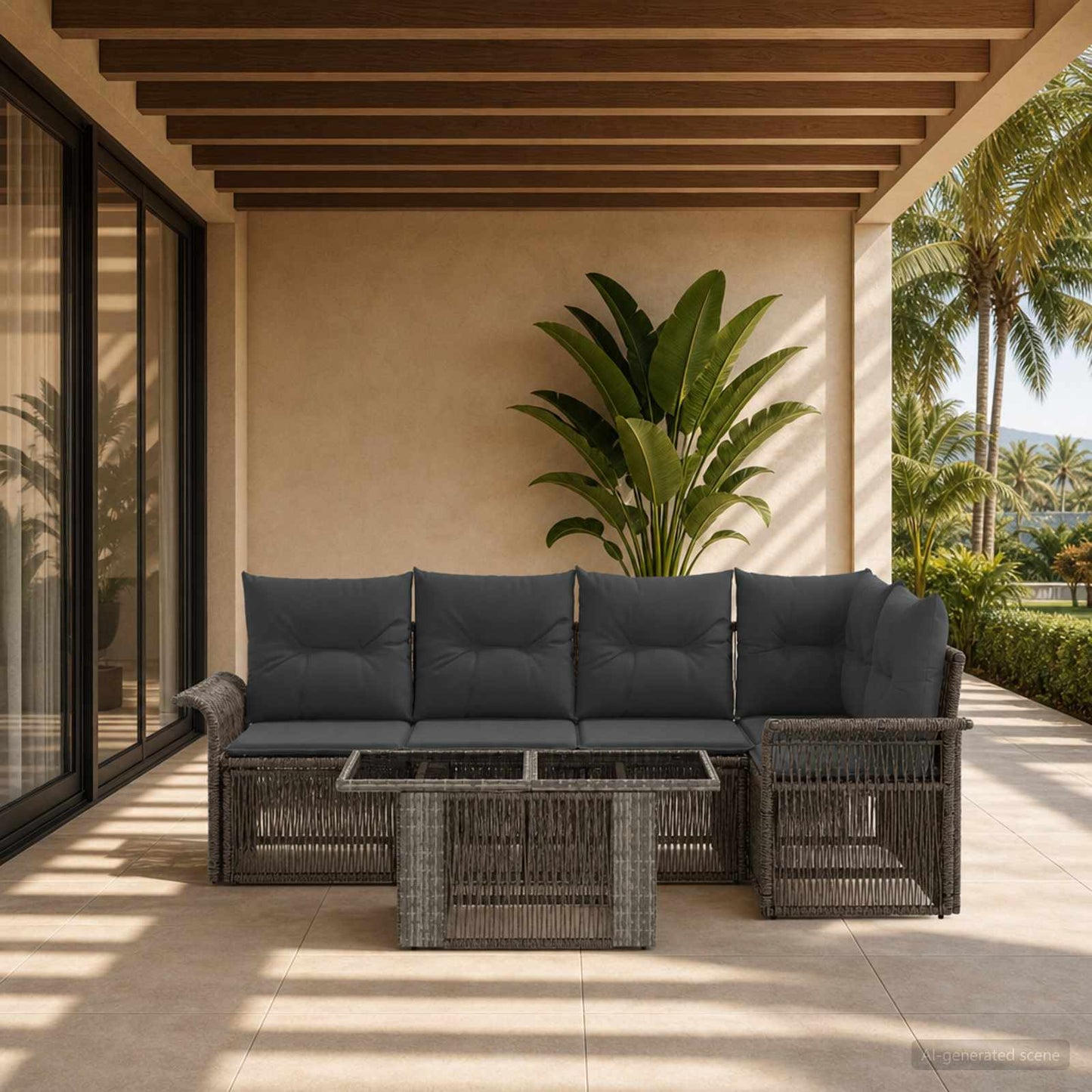 Gartensofa-set 5 stk. Grau und Dunkelgrau Poly-Rattan
