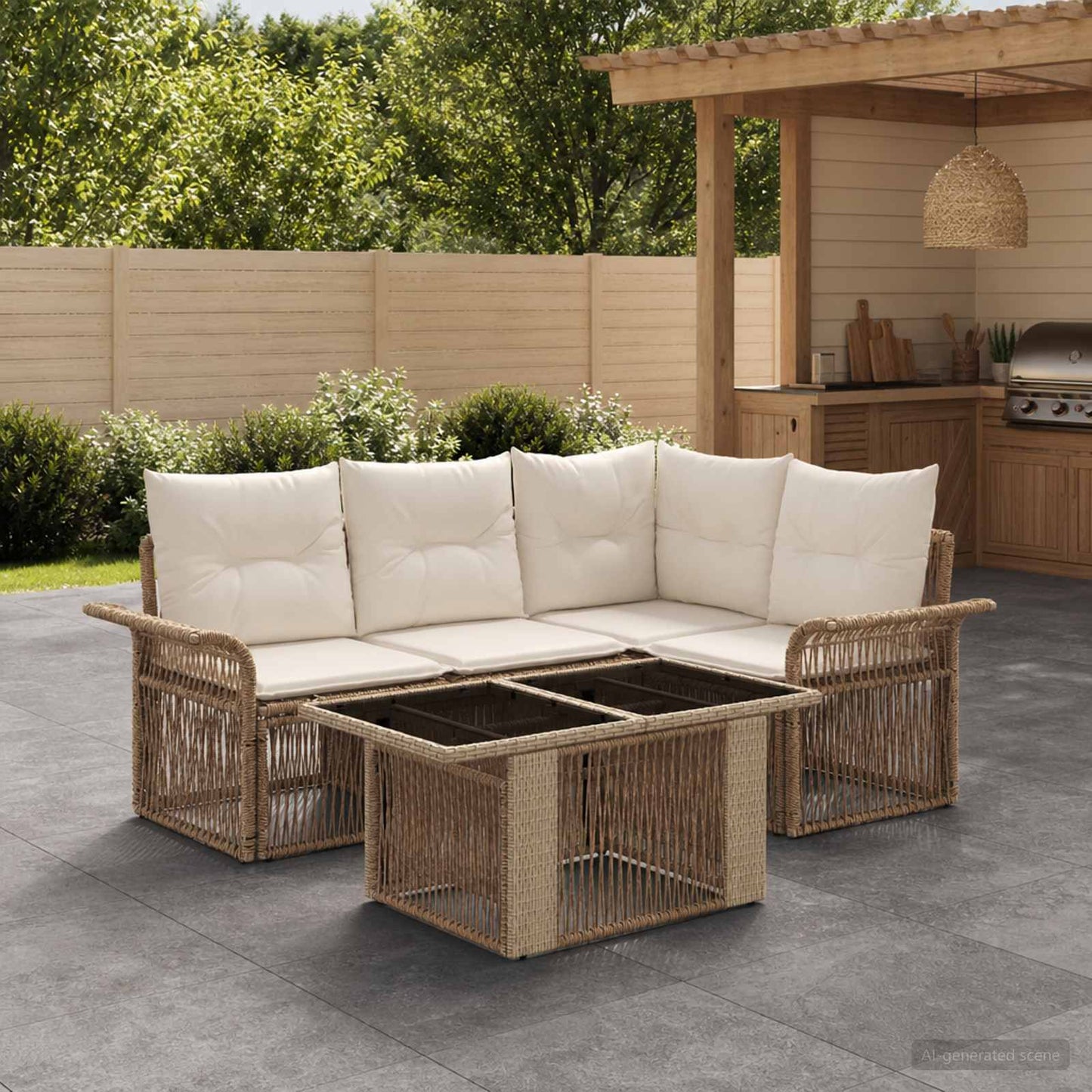 Gartensofa-set 5 stk. Beige und Cremeweiß Poly-Rattan