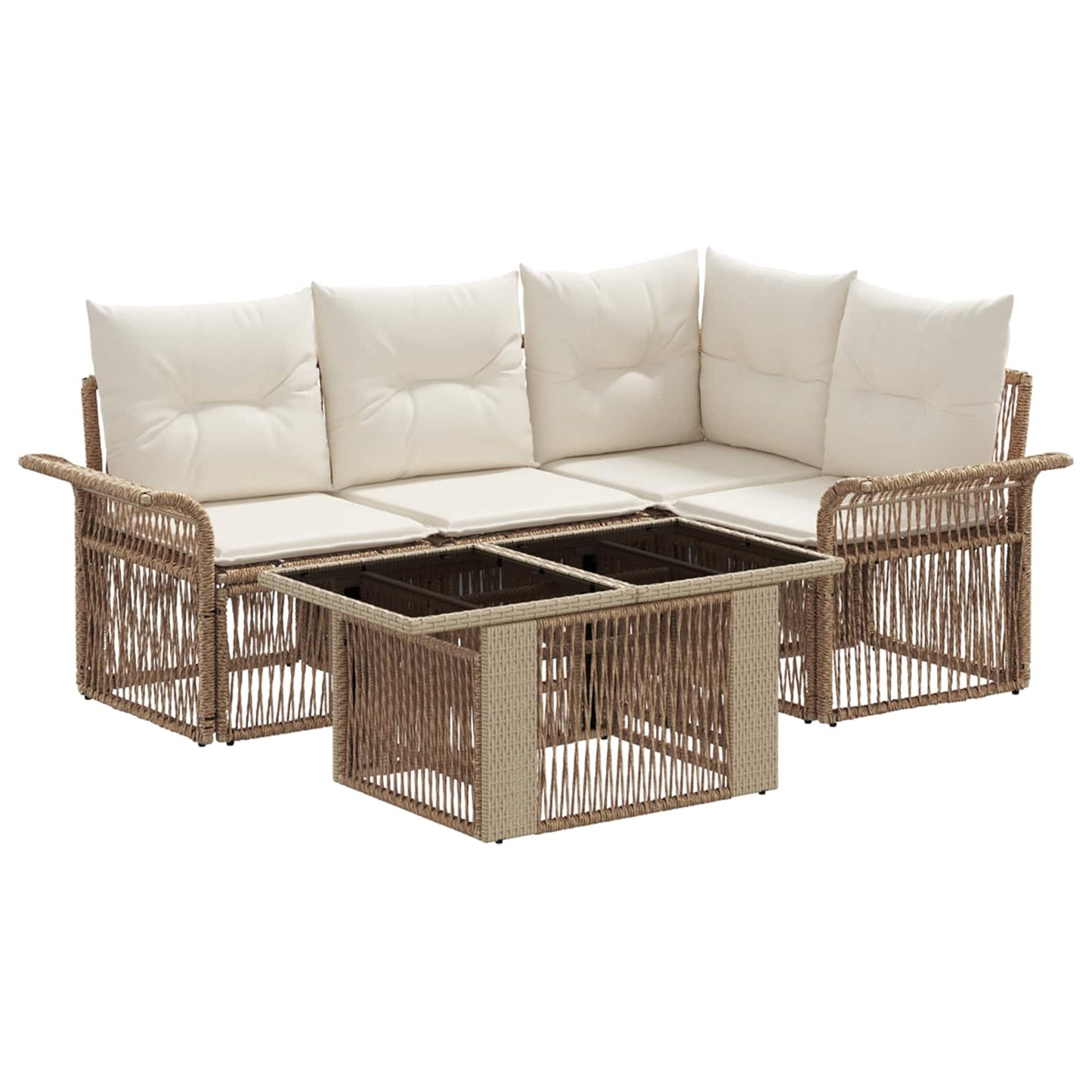 Gartensofa-set 5 stk. Beige und Cremeweiß Poly-Rattan