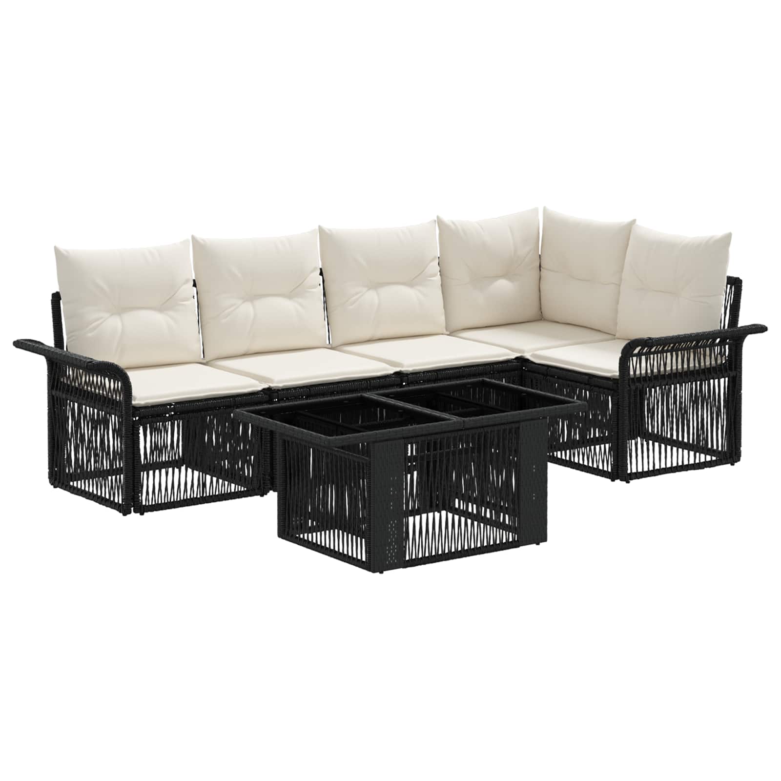 Gartensofa-set 6 stk. Schwarz und Cremeweiß Poly-Rattan