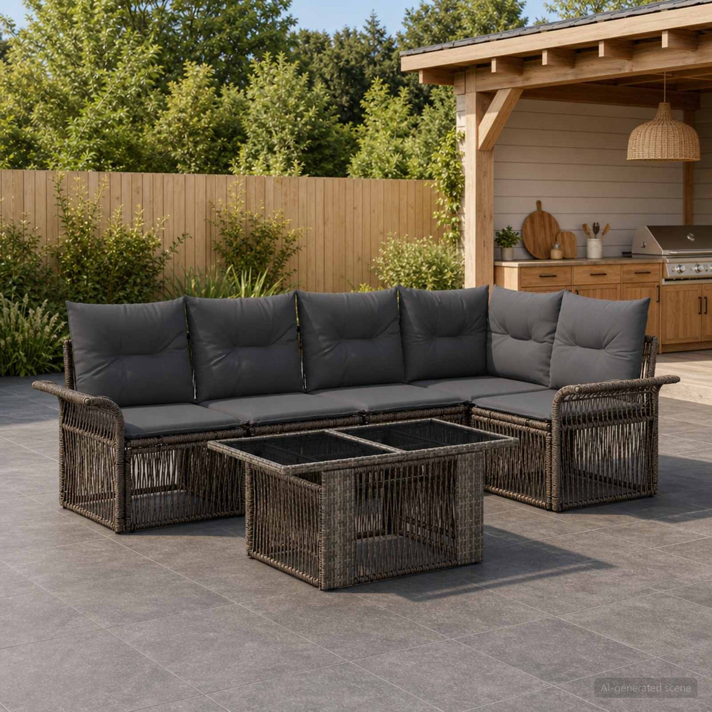 Gartensofa-set 6 stk. Grau und Dunkelgrau Poly-Rattan