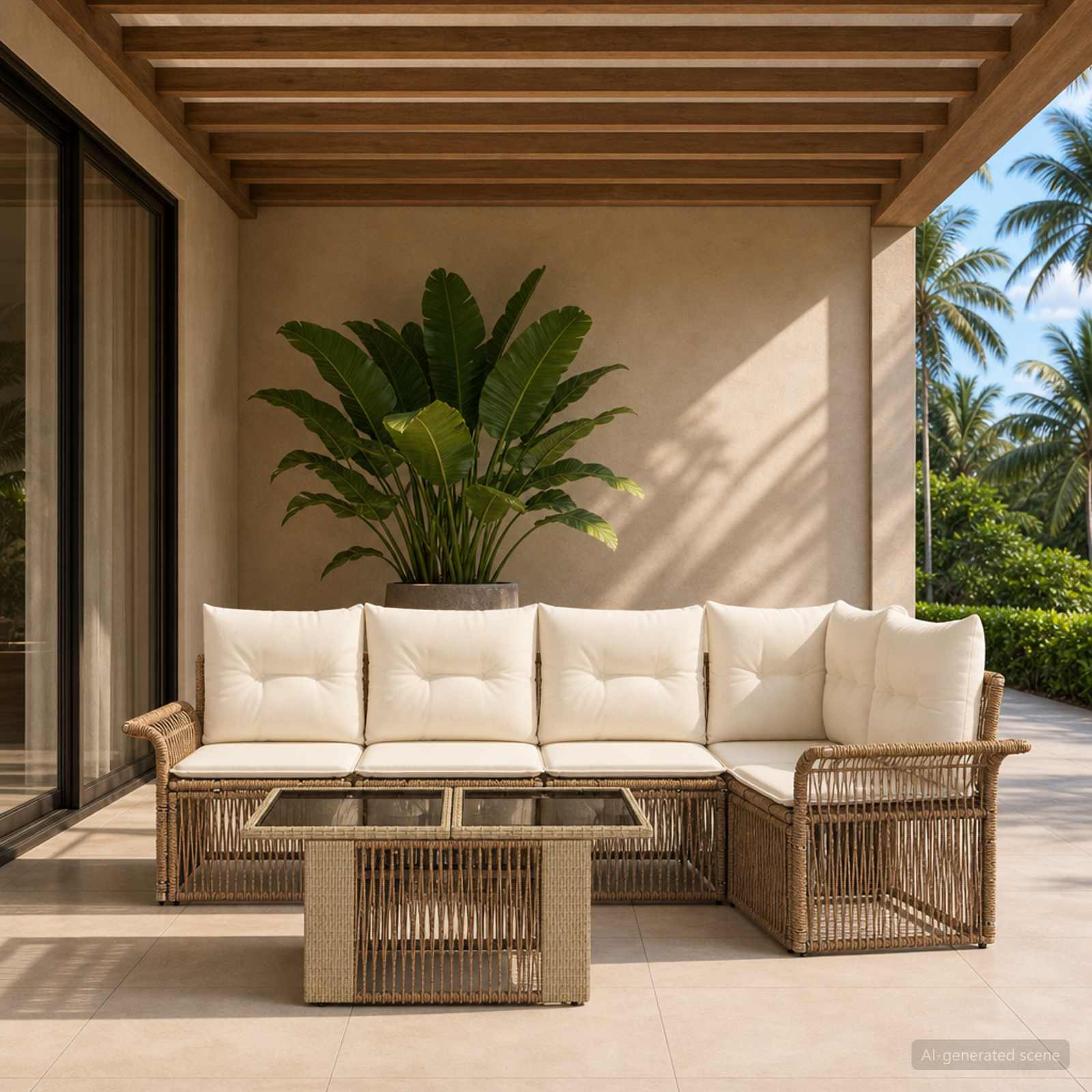 Gartensofa-set 6 stk. Beige und Cremeweiß Poly-Rattan