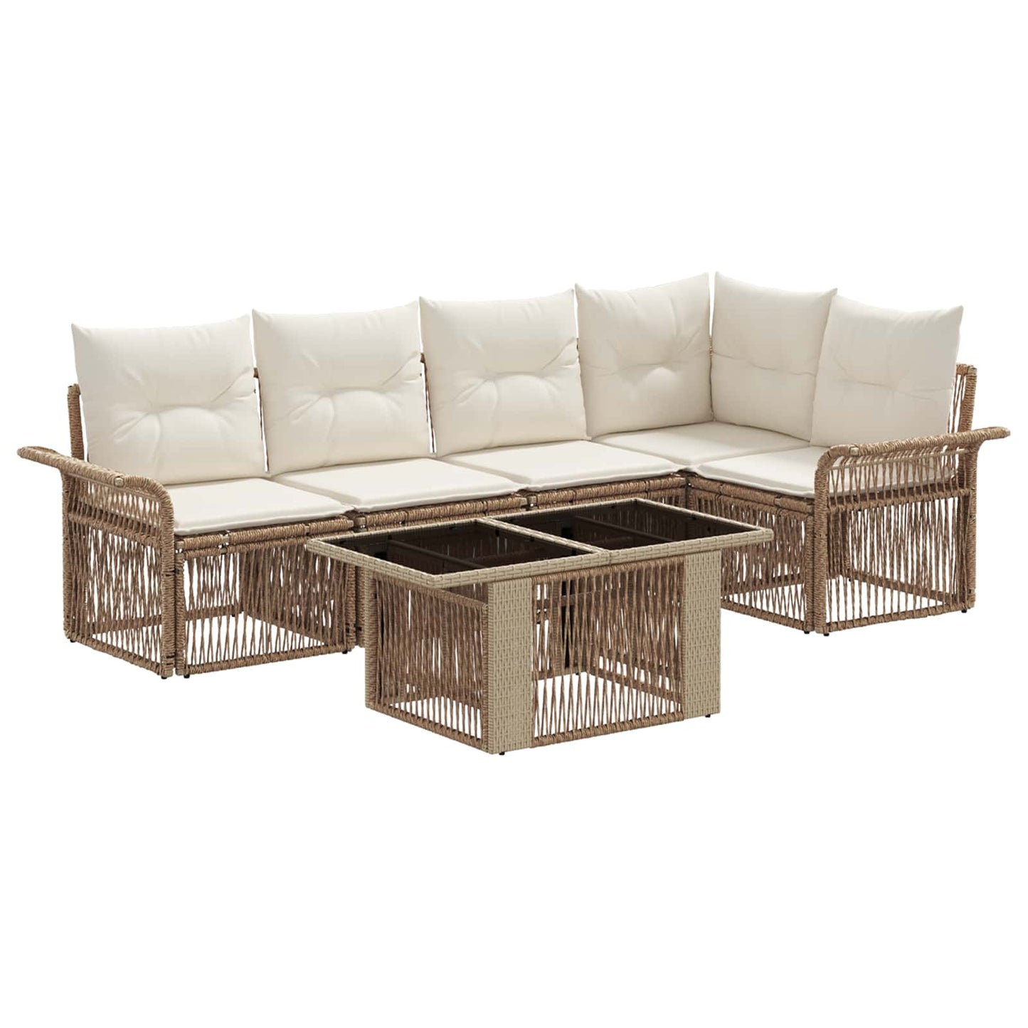 Gartensofa-set 6 stk. Beige und Cremeweiß Poly-Rattan
