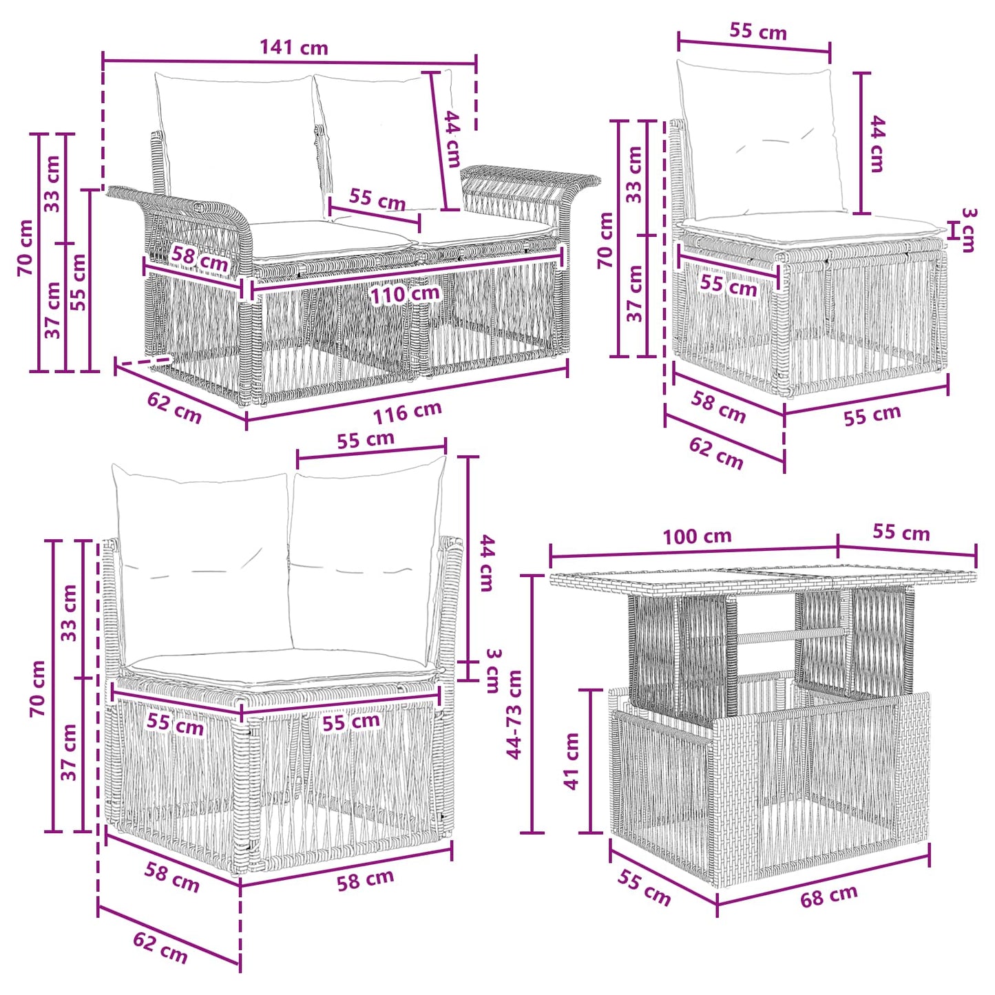 Gartensofa-set 6 stk. Beige und Cremeweiß Poly-Rattan