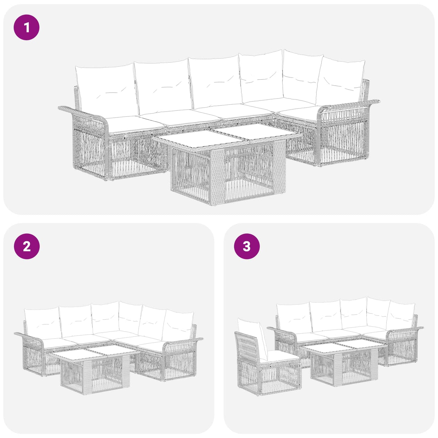 Gartensofa-set 6 stk. Beige und Cremeweiß Poly-Rattan